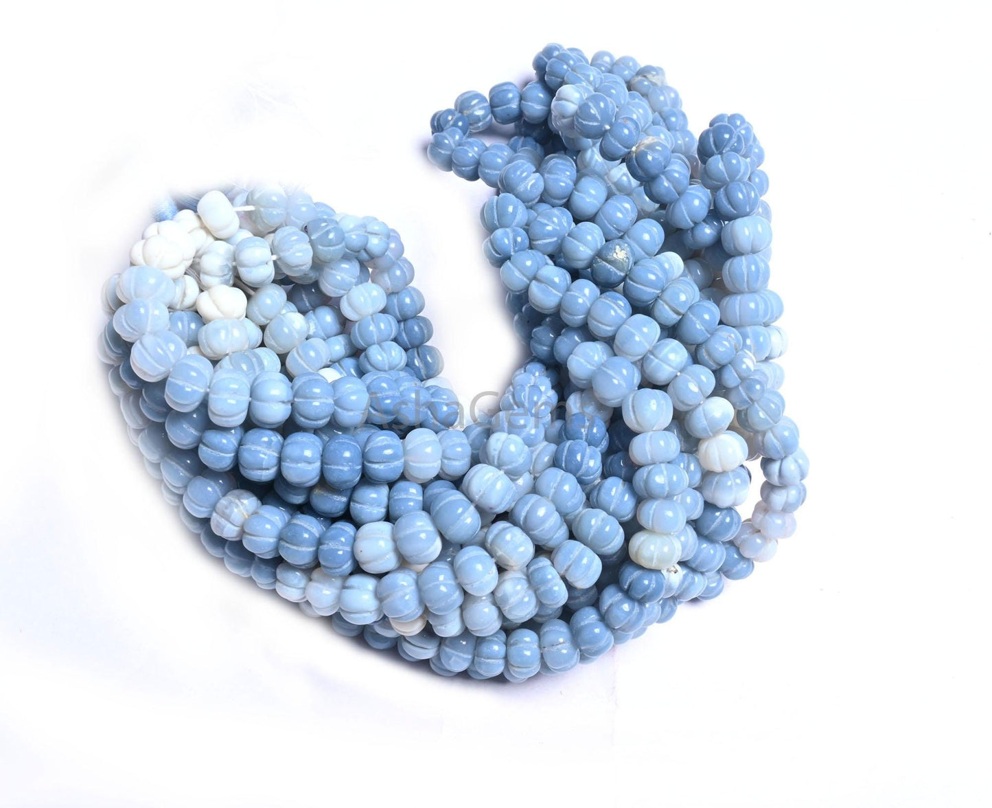 Shaded Blue Oregon Opal Carving watermelon Gemstone Beads, Fine Pigeon Blue Opal Carved Pumpkin Handmade Opal Melon Carve Bead Jewelry Craft