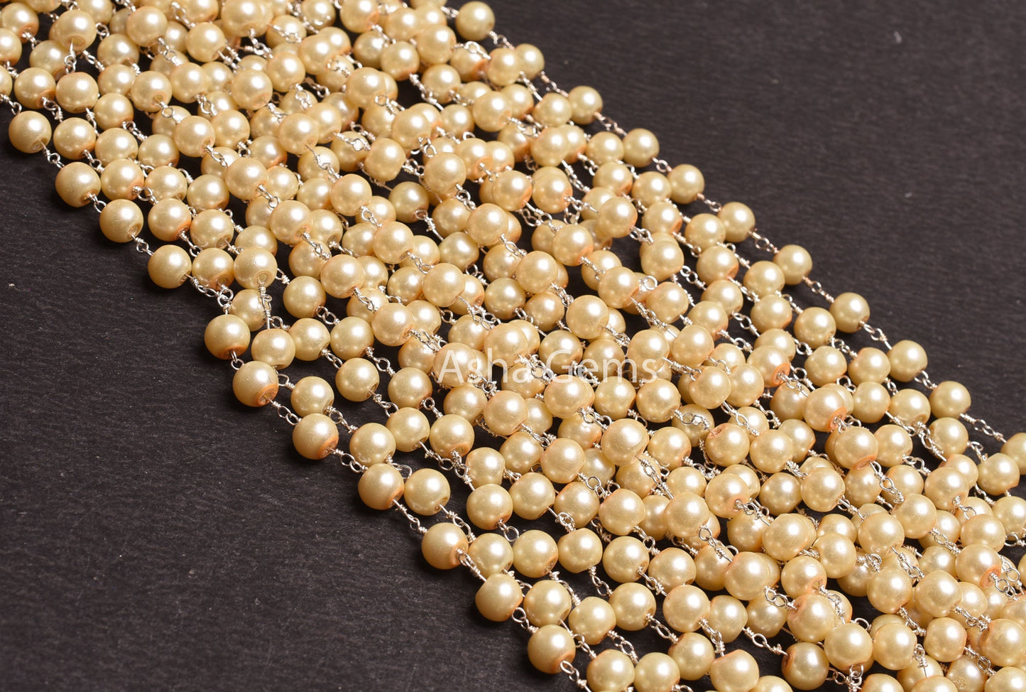 6 mm Beautiful Milky Pearl Hydro smooth Beads Rosary Chain By Feet Silver, Gold Plated Pearl Wire Wrap Beaded Handmade Chain Jewelry Makings