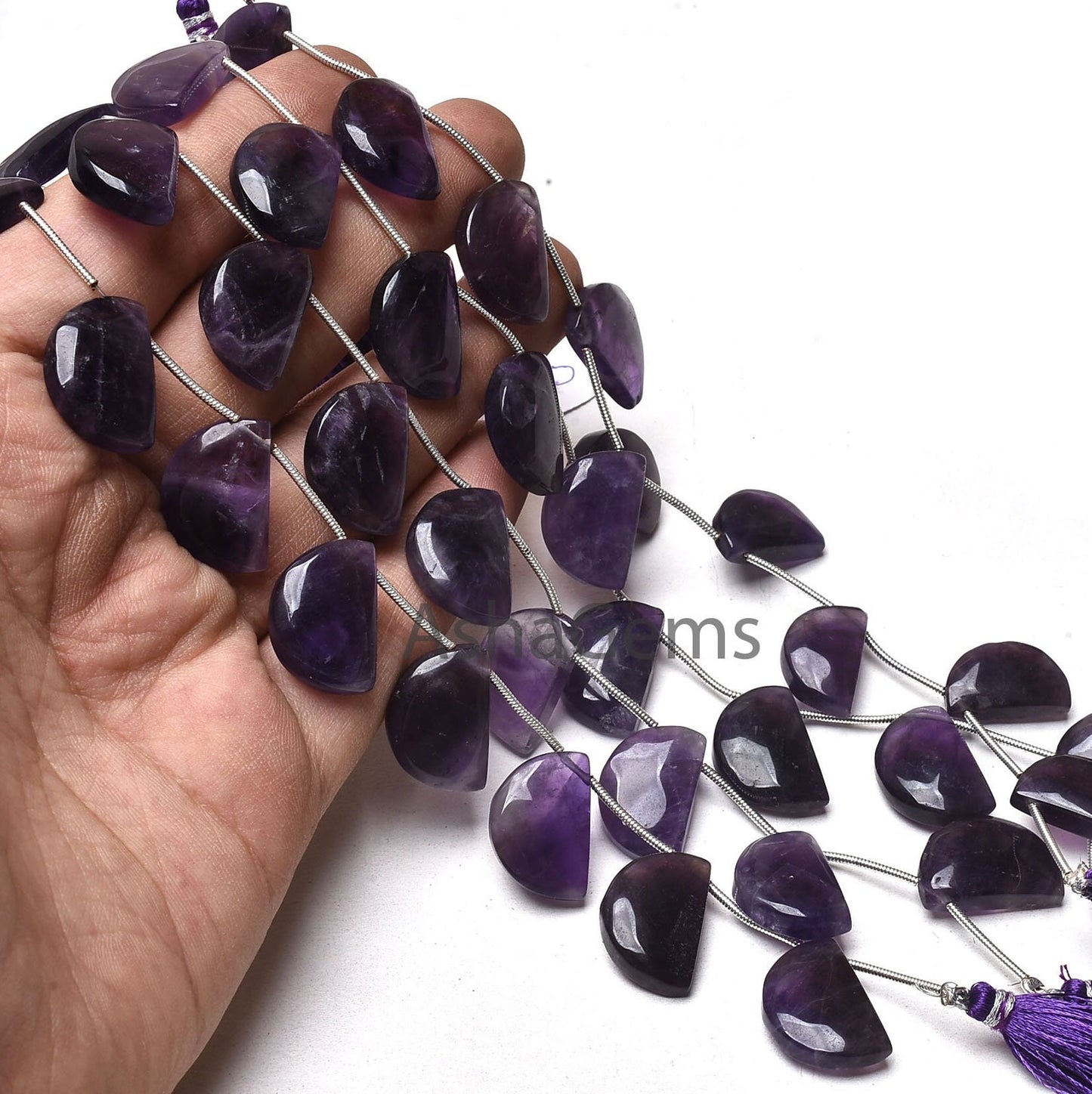 Natural Purple Amethyst Smooth Fancy Shape Beads,7"Strand African Amethyst Fancy D Shape Bead Gemstone Amethyst half Moon Beads Jewelry SALE