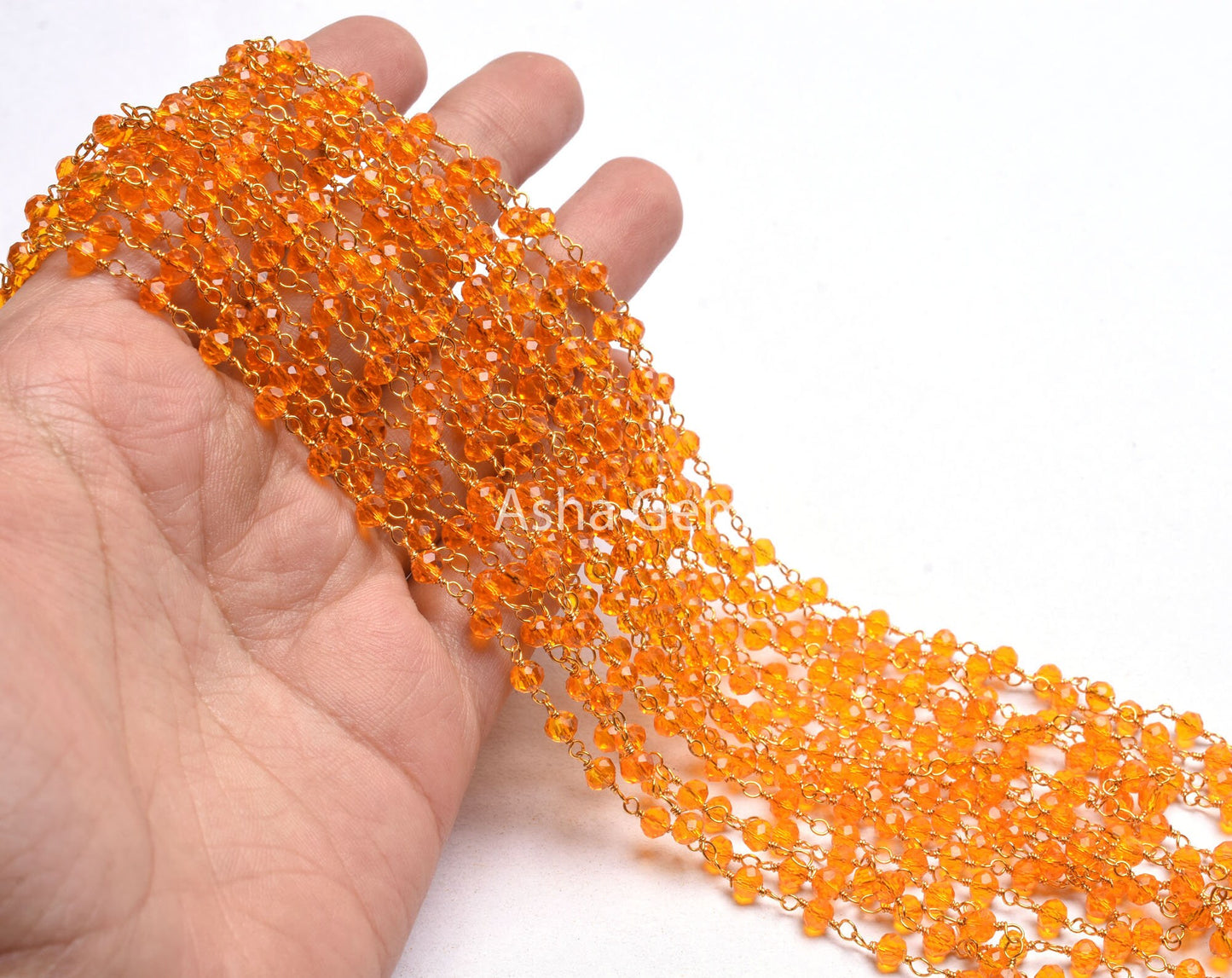 Gold Plated Wire Beaded Rosary Chain 1,5,25,50 Ft Orange Fanta Stone Hydro Beads Chain Bulk Supply Jewelry Making Beads Chain For Crafts