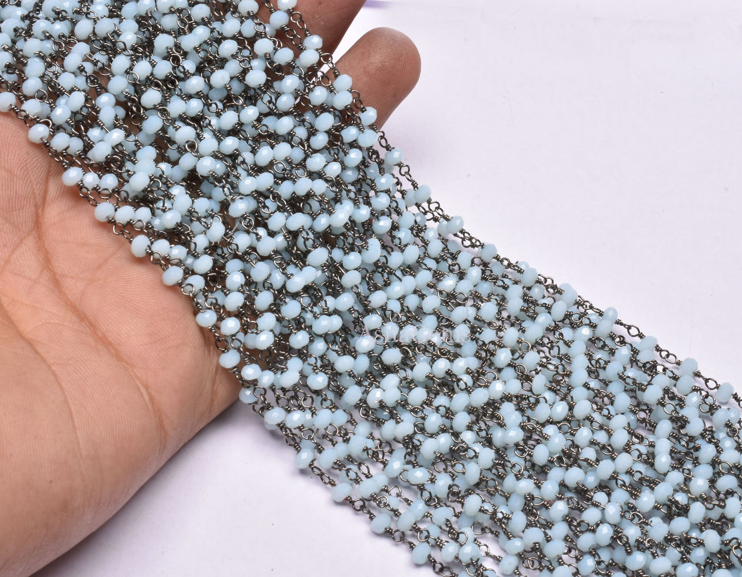 AAA Aqua Chalcedony Hydro Faceted Rondelle Shape Beads Rosary Chain Black Plated Gunmetal Wire 3 mm Beaded Chain Jewelry Making Crafts SALE