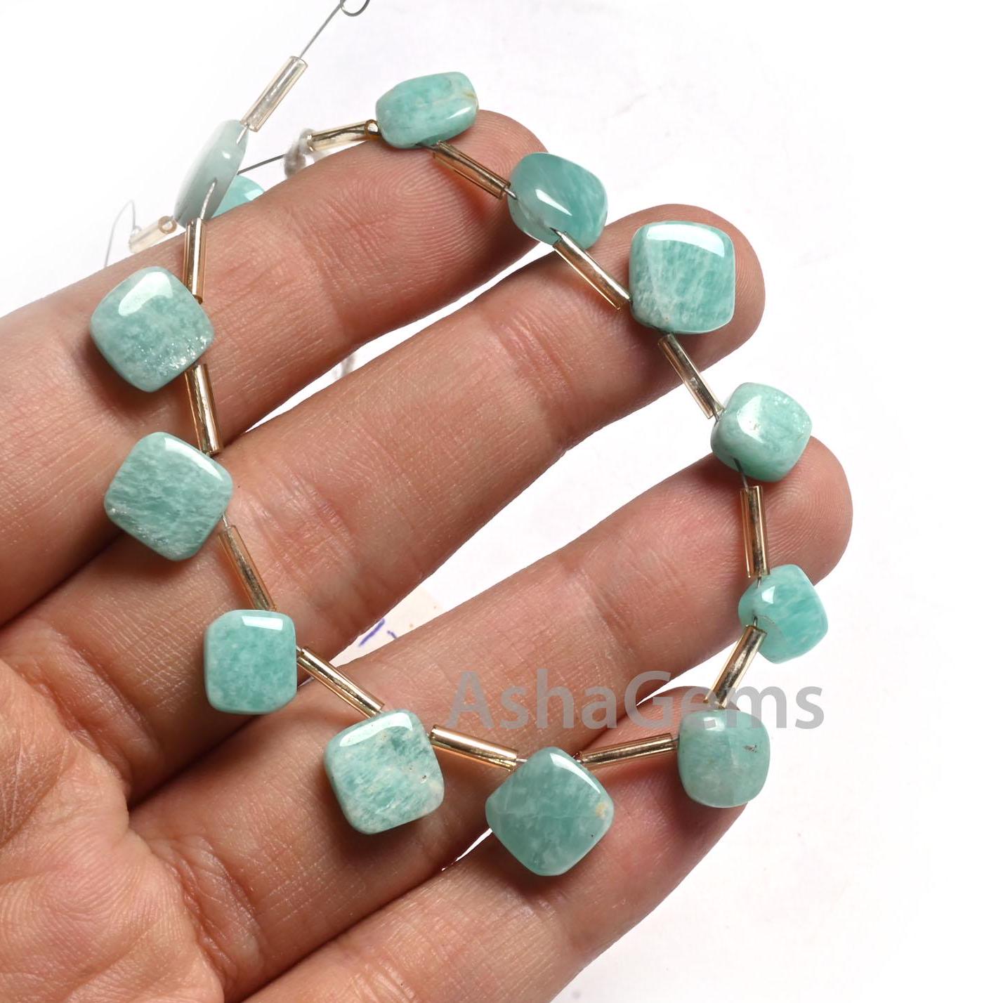 Natural Amazonite Fancy Square+ 1 Piece Heart Smooth Gemstone Beads, Amazonite handmade Uneven Shape Side Drill Beads Jewelry making Crafts