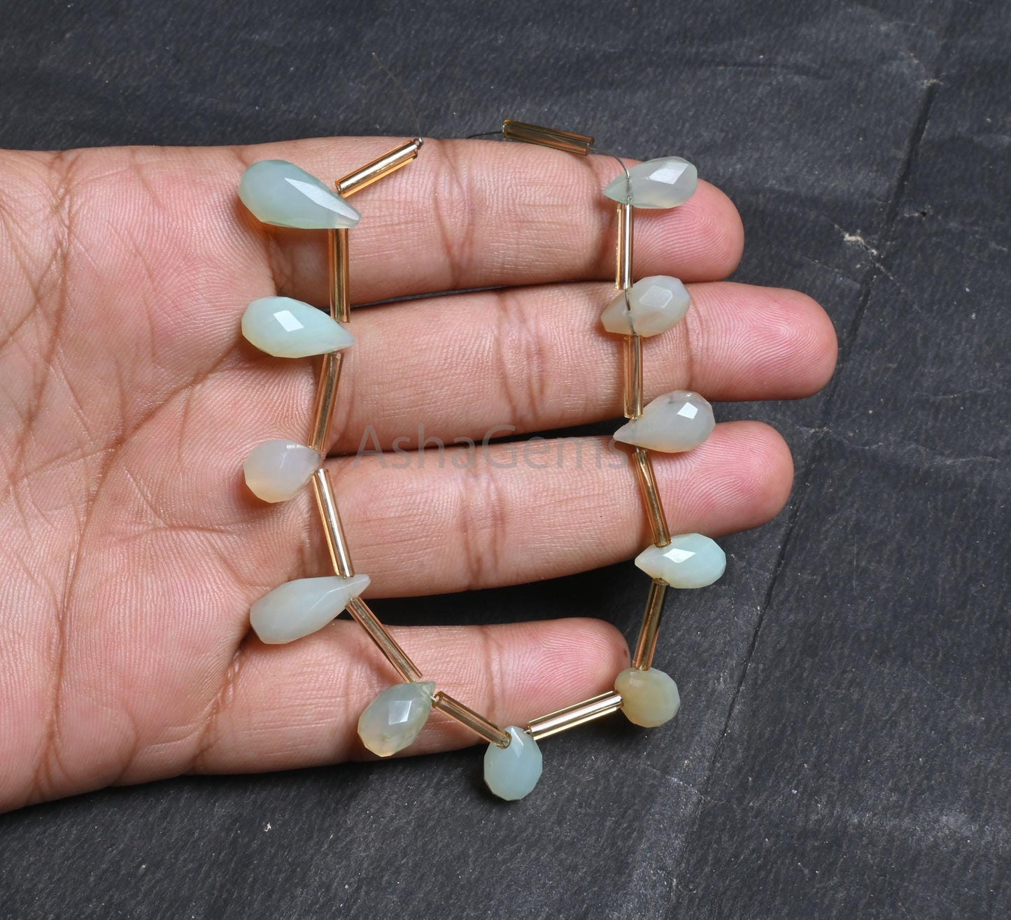 Beautiful Chalcedony faceted Drops Shape beads, Light Aqua Blue Chalcedony Indian Cut Handmade Teardrop bead, Chalcedony Bead Jewelry Crafts