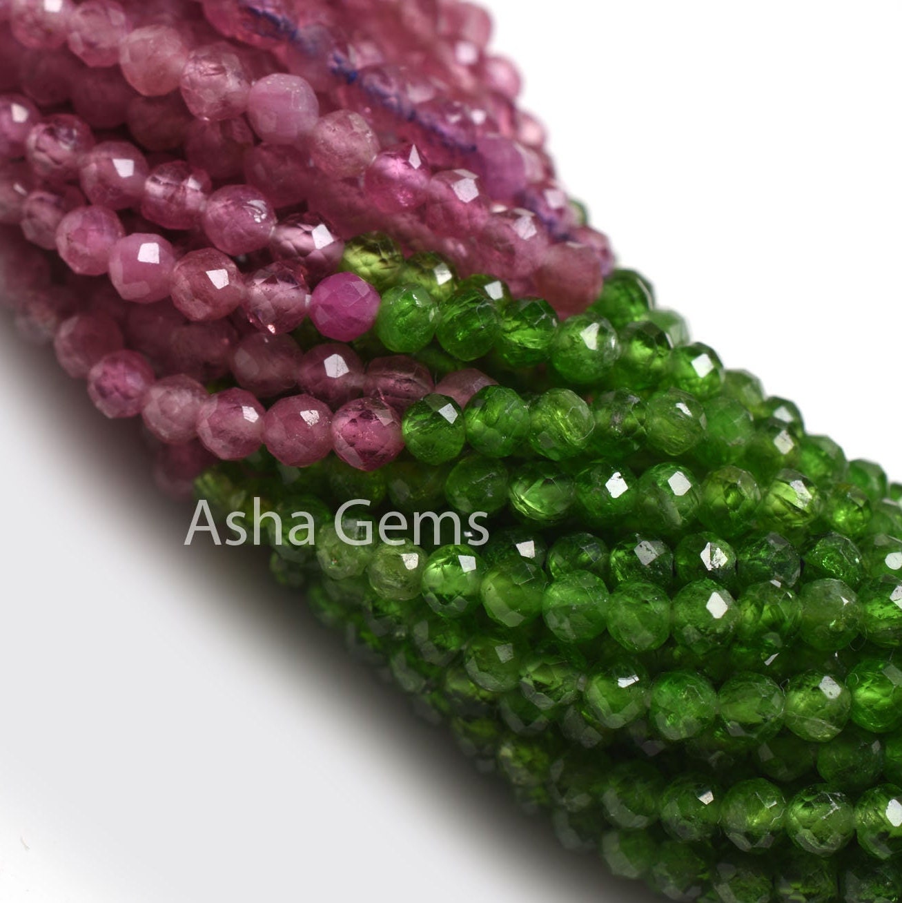 2.4 mm Natural Pink Tourmaline,13" Green Chrome Diopside Micro Cut Faceted Gemstone Beads, Rare Chrome Tourmaline Multi Rondelle Beads SALE