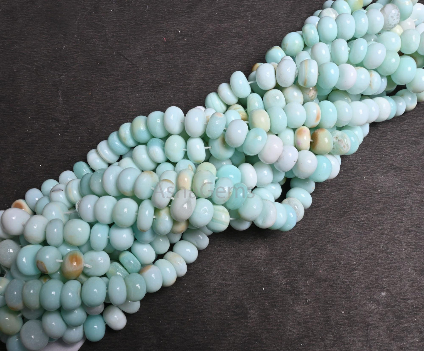 Beautiful Shaded Peru Blue opal Smooth Gemstone Loose Beads, Shaded Sky Blue Opal Plain Handmade Uneven Rondelle Opal Beads Jewelry Necklace