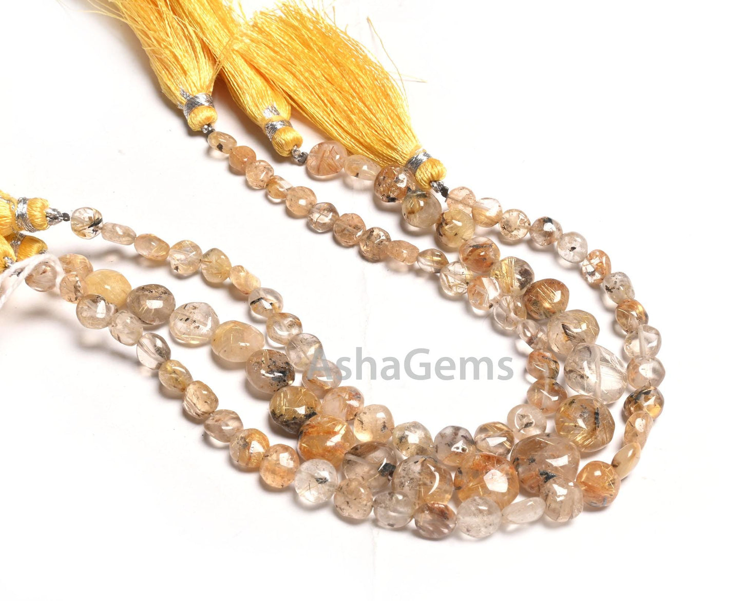 Beautiful Golden Rutile Quartz Smooth Coin handmade Beads,8" Yellow Rutile Coin Shape Straight Drill Gemstone Rutile Bead Jewelry Craft SALE