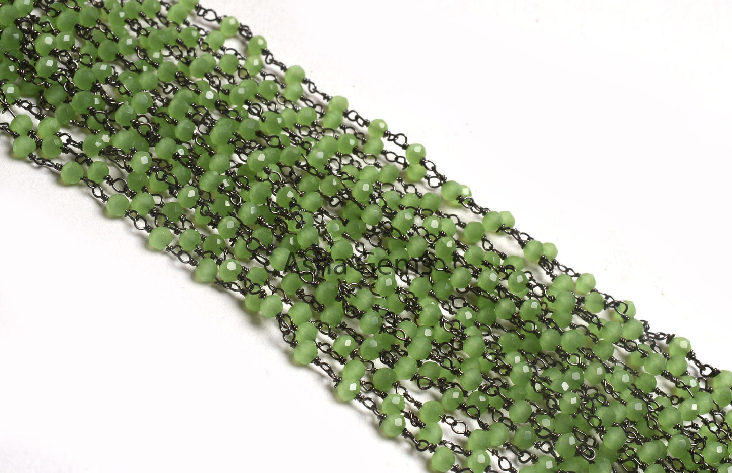 1,3,5,10,50 Feet Chain Green Quartz Hydro Faceted Beads Rosary Chain Gunmetal Black Plated Wire Wrap Beaded Rosary Chain Jewelry Crafts SALE