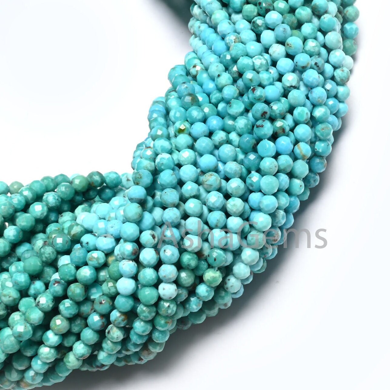 3 mm Tibetan Turquoise Faceted Gemstone Beads,13" Strand Natural Tibetan Turquoise Micro Cut Rondelle Beads, Fine Shaded Blue Turquoise Bead (AG 15039 c)