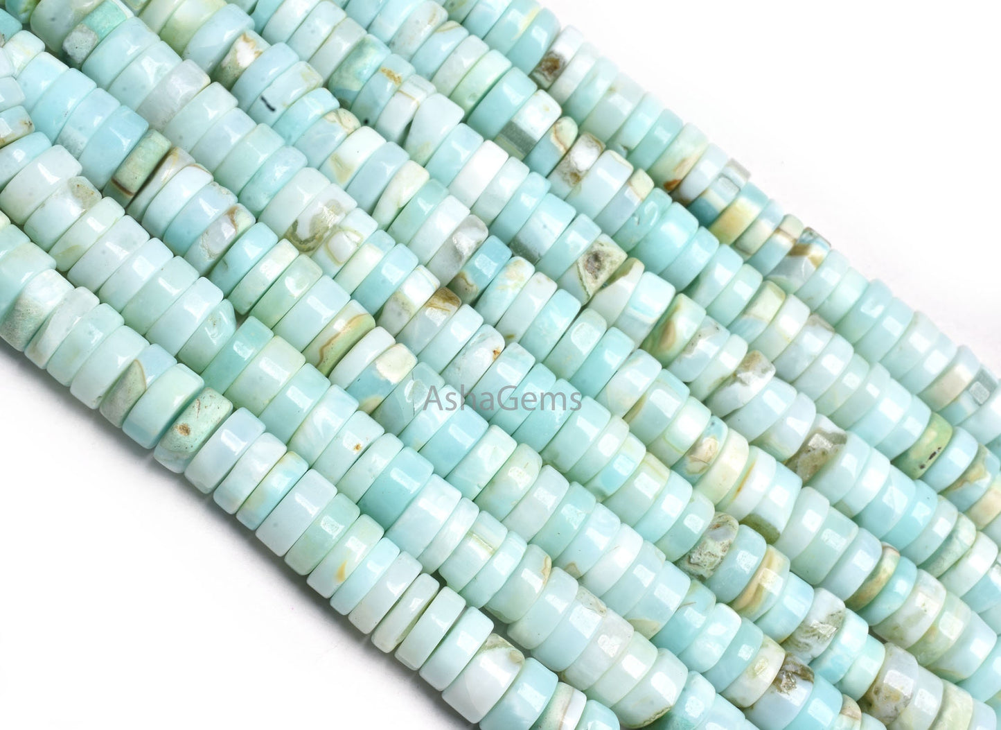 8 mm Peru Opal Smooth Tyre Shape Gemstone Beads, Light Blue Opal Plain Handmade Heishi tyre Beads,8/16"Strand Opal Beads For Jewelry Making