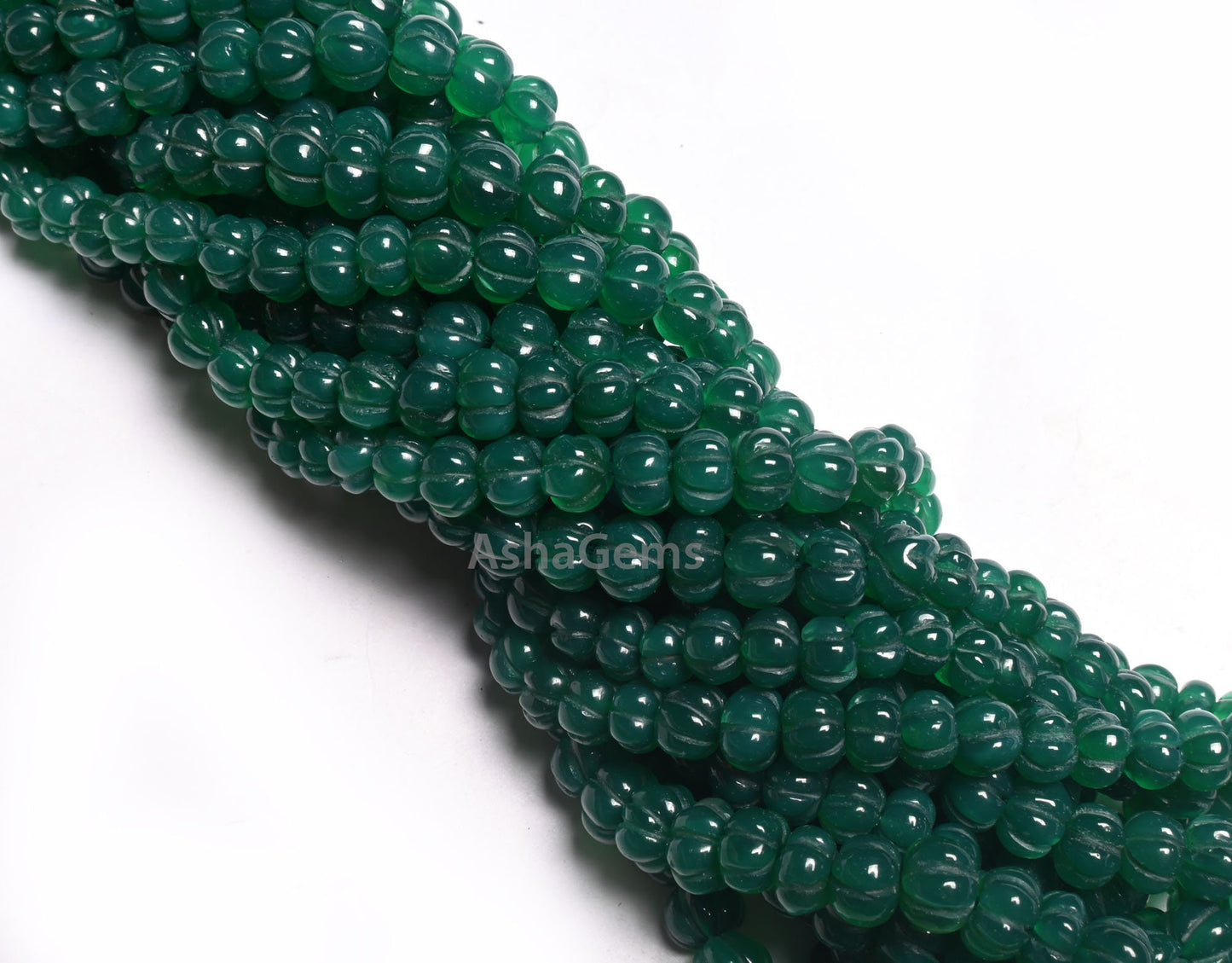Green Onyx Carving Pumpkin Beads,16" Onyx Carved Watermelon Beads, Onyx Gemstone Carve Melon Beads, Green Onyx Carved Rondelle Beads Jewelry