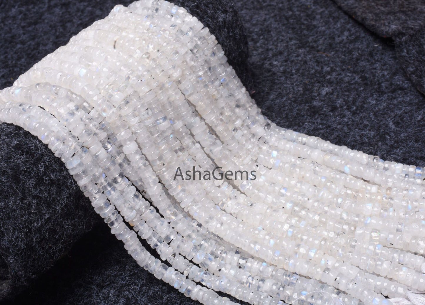 13" Strand Blue Fire Rainbow Moonstone Plain Tyre Beads, Natural Flash White Rainbow Smooth Gemstone Beads For Jewelry Making Craft Rainbow