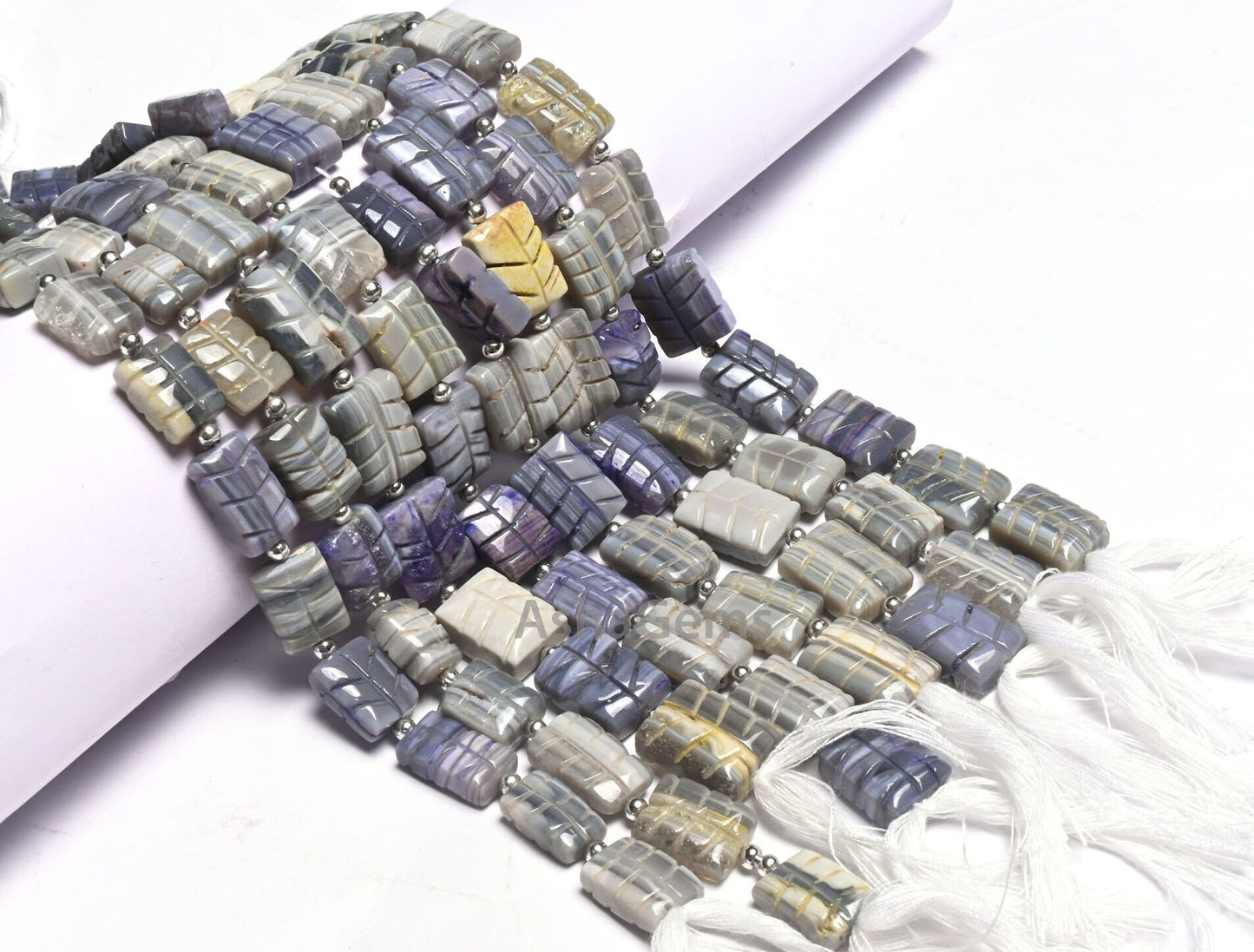 9" Shaded Grey Blue Opal carved Rectangle Shape Gemstone Beads, Opal carved Chicklet handmade Straight Drill Beads Jewelry making Craft SALE