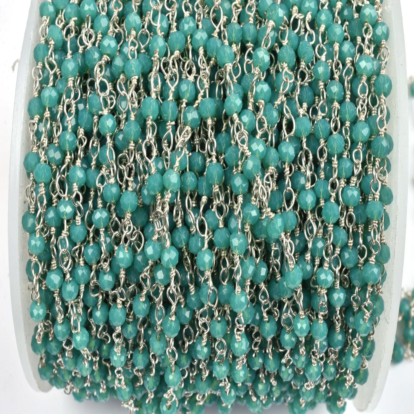 AAA Amazonite Hydro Faceted Rondelle Beads Rosary Chain, Silver, Gunmetal Plated Wire Wrap Beaded Handmade Chain Jewelry making Necklace 3mm
