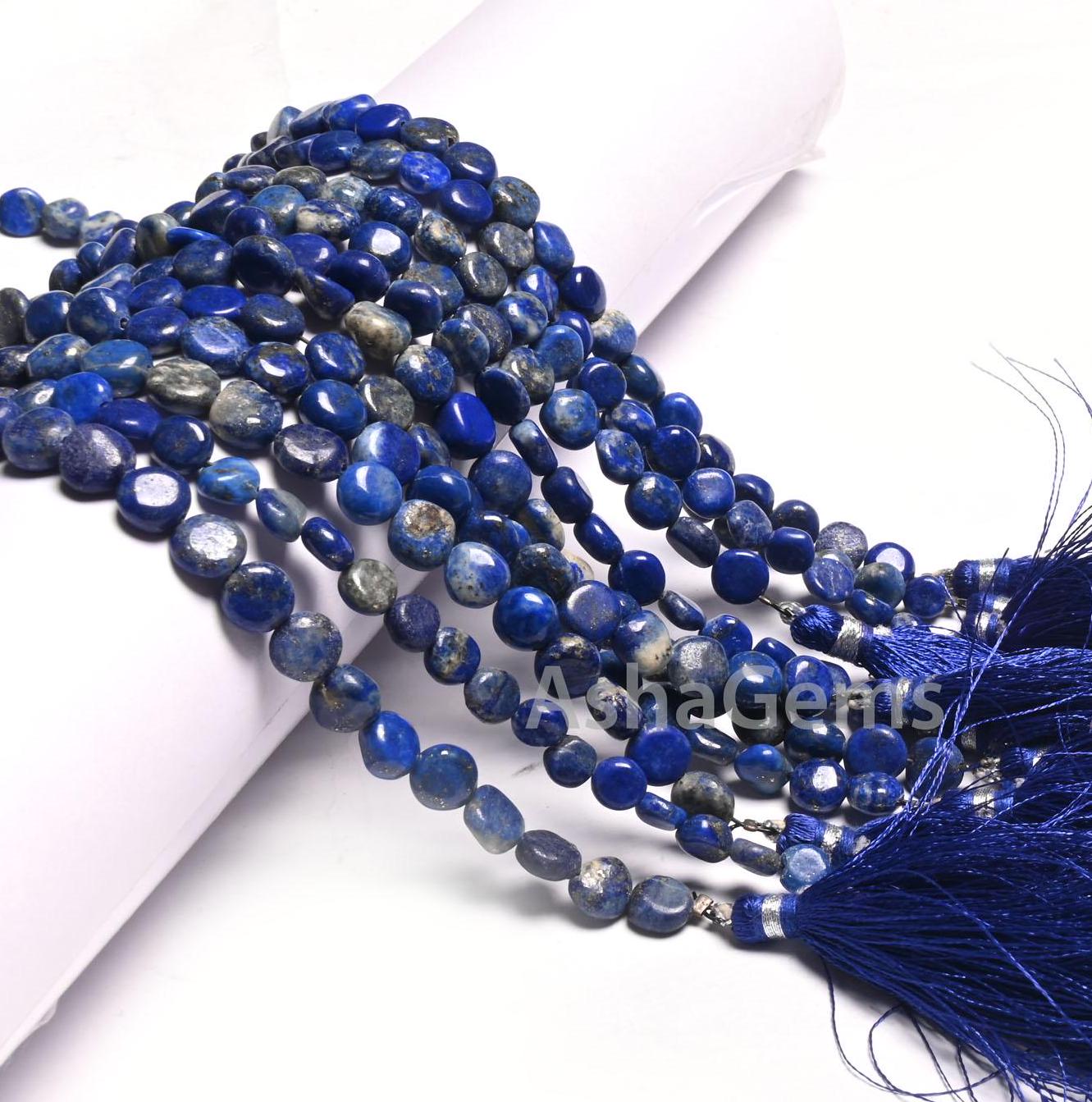 Natural Blue Lapis Smooth Coin Shape Gemstone Loose Beads,8" Lapis lazuli Plain Coin Handmade Straight Drill Beads, Lapis Bead Jewelry Craft