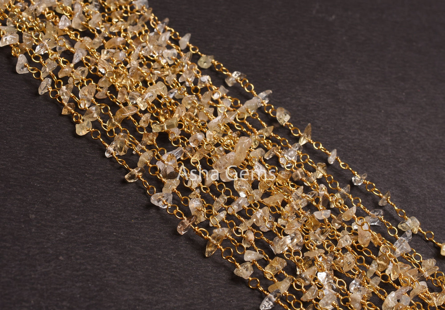 1,5,10,25 Feet Natural citrine Uncut Chip Beads Chain Gold Silver Plated Wire Wrapped Bulk Rosary Chain Citrine Uncut Beaded Chain Craft