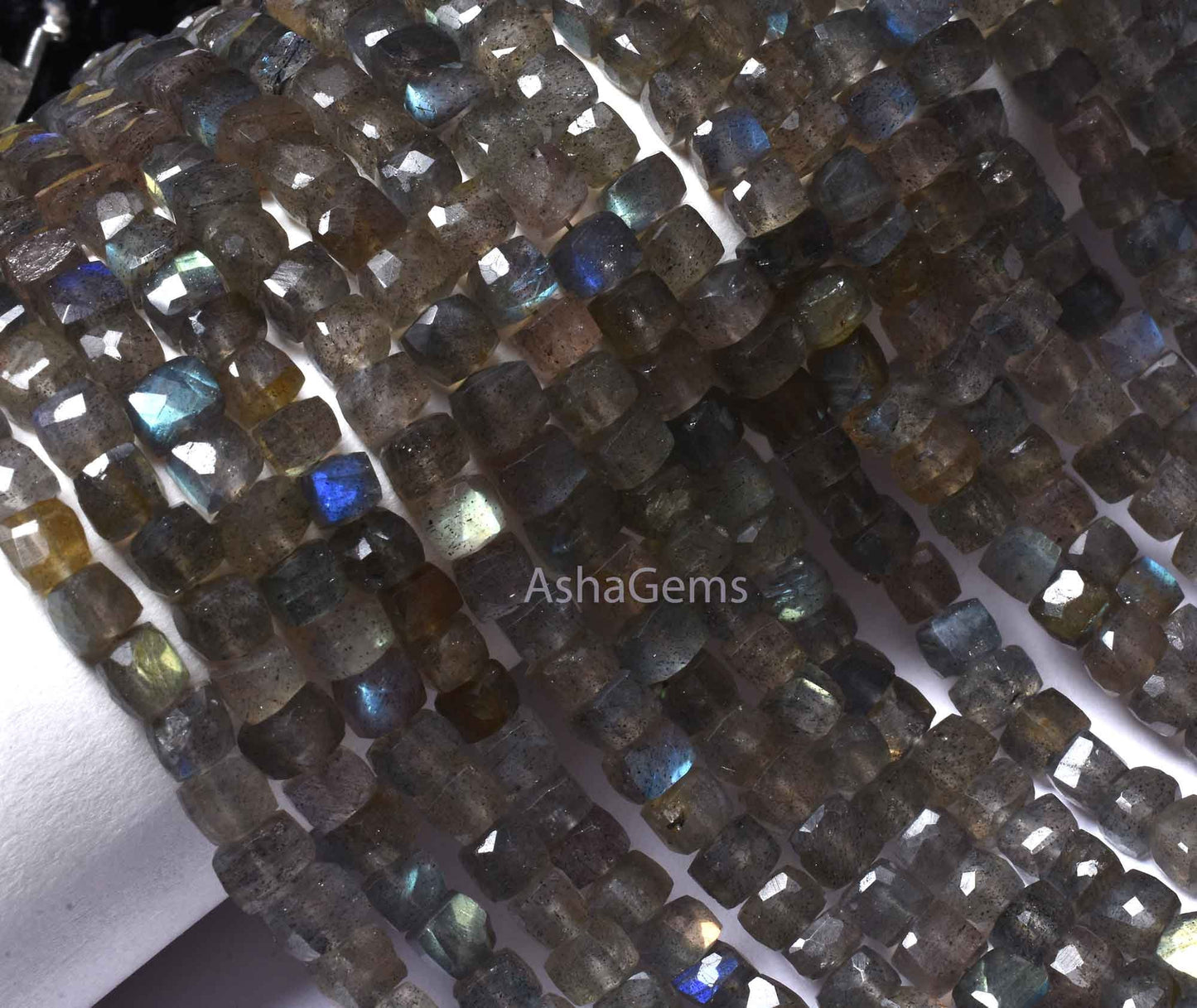 7" Strand labradorite Box Shape Beads, Natural Fire Labradorite Faceted 3D Cube Box Beads,4.5-5mm Black Rainbow cube Beads For Jewelry Craft