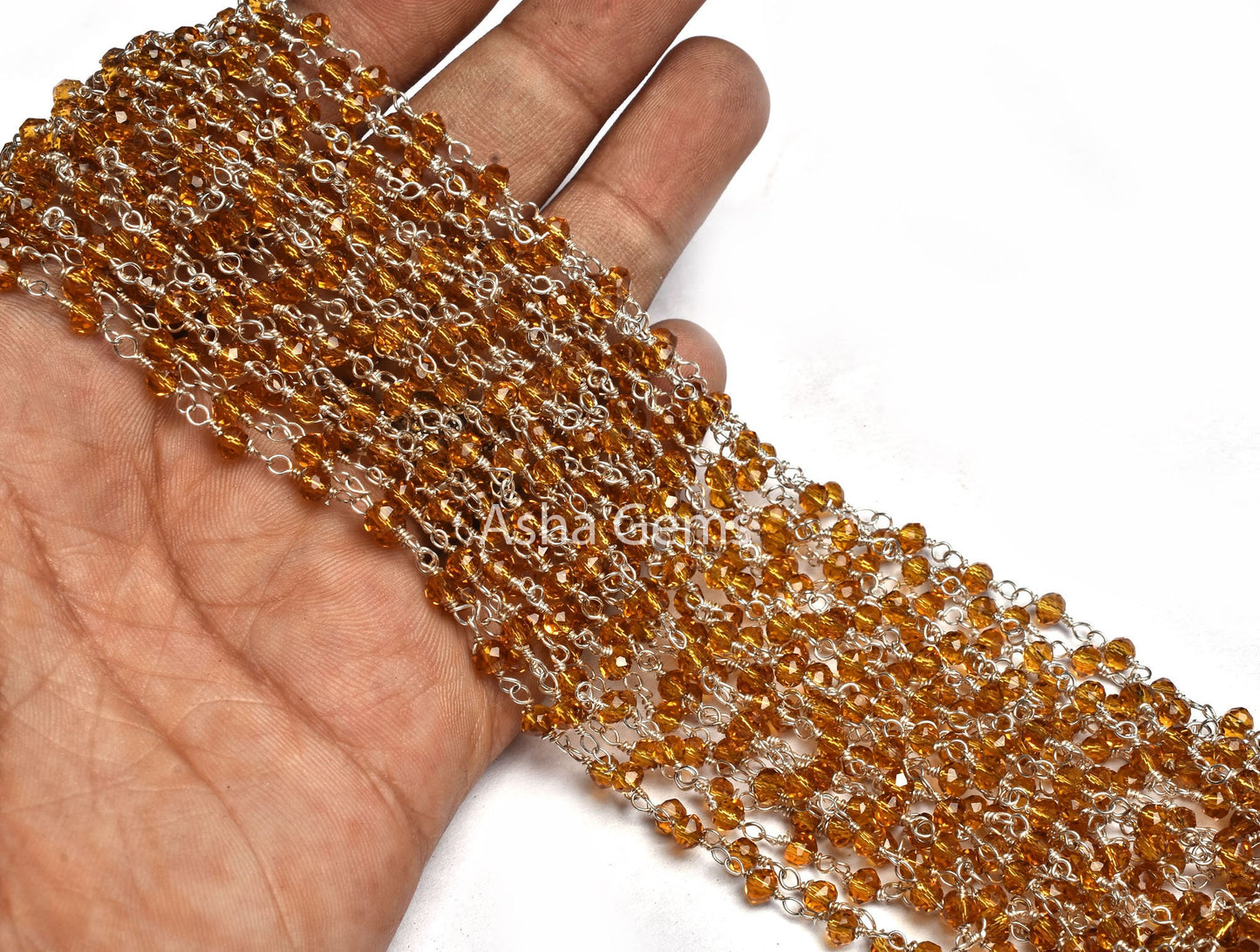AAA Quality Brown Quartz Hydro Faceted Rondelle Beads Rosary Chain,3 mm Beaded Silver Plated Wire Wrap Bulk Roll Chain Jewelry Making Crafts