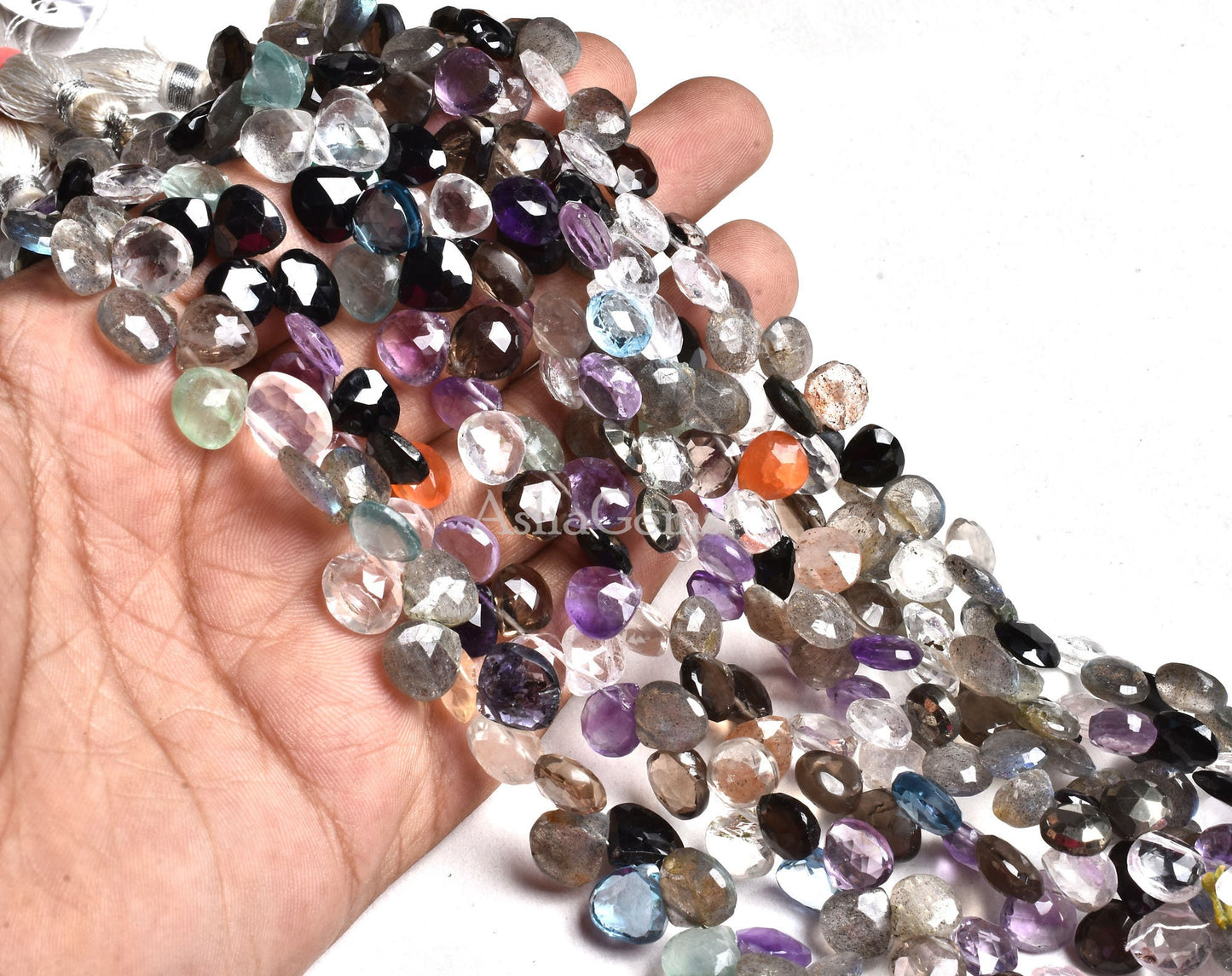 8 Inch Strand Multi color Gemstone Faceted heart Loose Beads, Mix Gemstone Faceted Briolette Beads, Disco Heart Beads For Jewelry Craft Sale