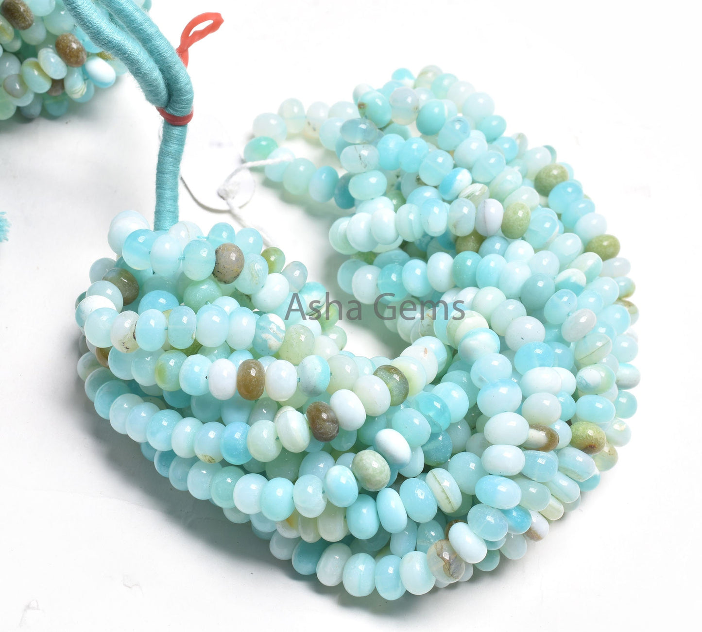 Shaded Blue Peru Opal Rondelle Shape Beads,16"Strand Sky Blue Opal Smooth Handmade Gemstone Loose Beads, Opal Bead Jewelry Making Craft SALE