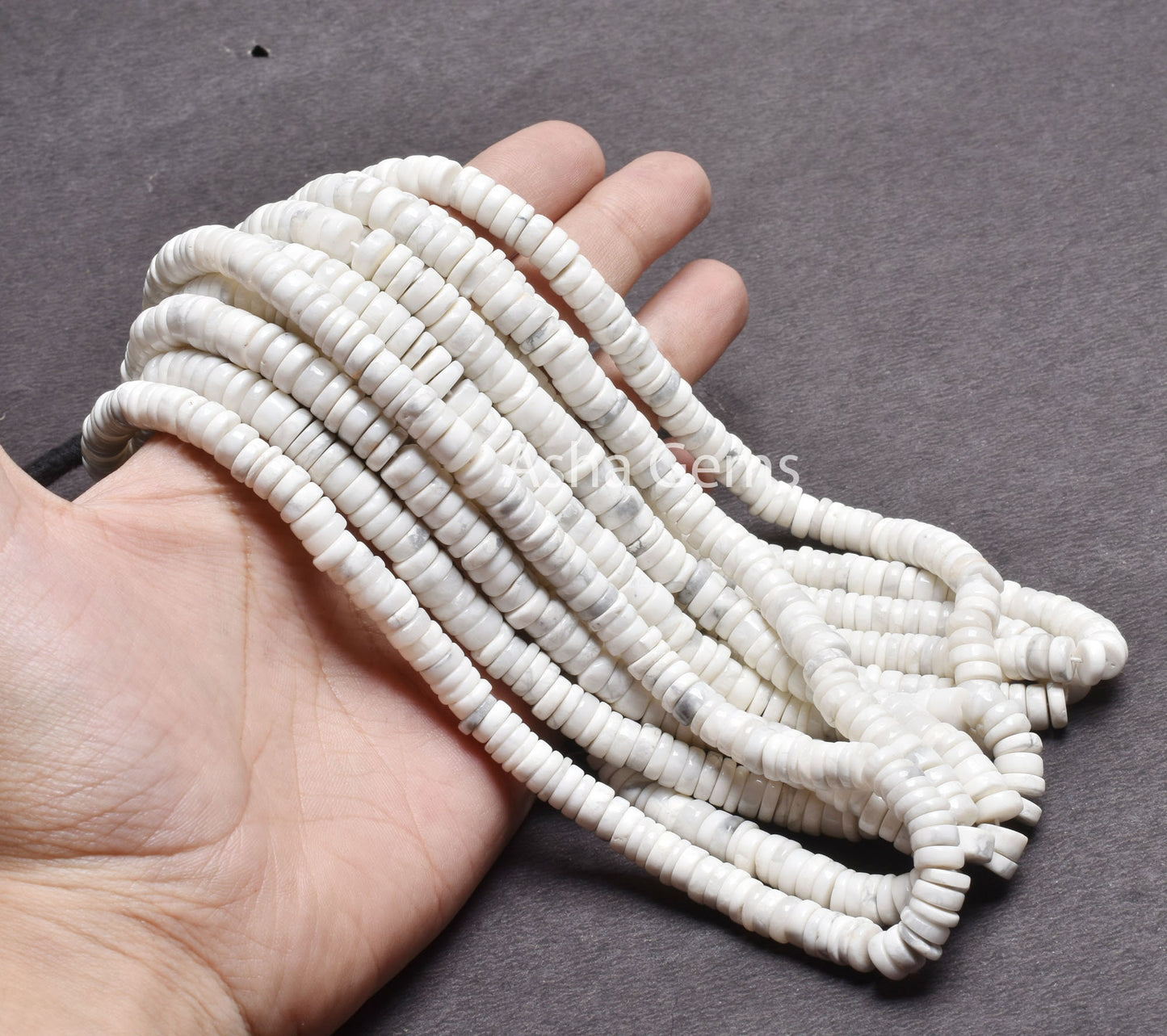 7 mm Beautiful Howlite Smooth Heishi Tyre Gemstone Beads, White Howlite Flat Wheel Shape Center Drill Howlite Beads Jewelry Handicraft SALE