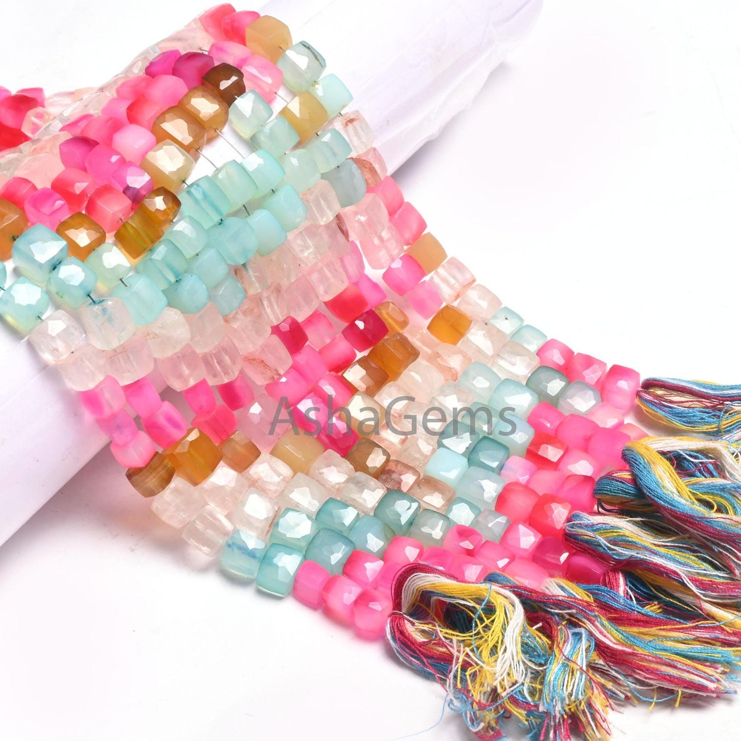 Beautiful Multi Color Chalcedony Faceted 3D Cube Box Gemstone Beads,8" Shaded Chalcedony Box Shape Disco Chalcedony Beads Jewelry handicraft