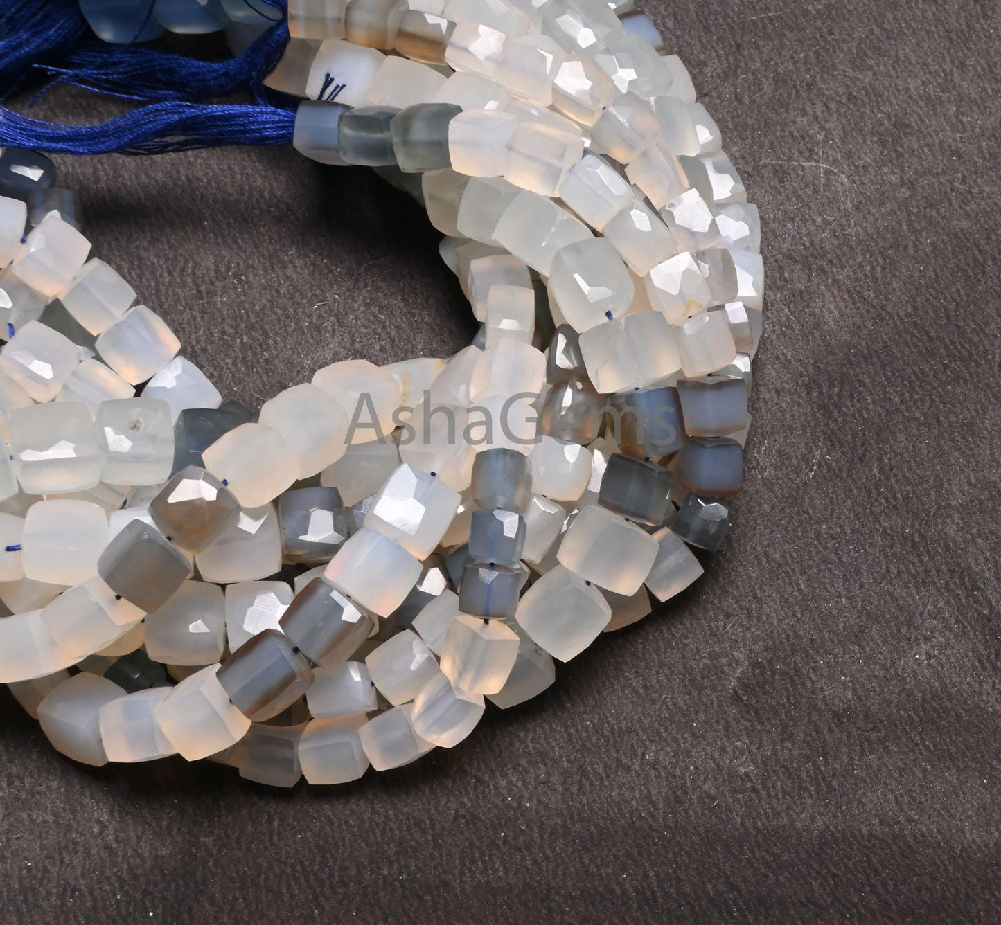 Fine Quality Shaded White Grey Chalcedony Faceted 3D Cube Box Gemstone Beads,8" Chalcedony Box Shape Indian Cut Chalcedony Bead Jewelry SALE