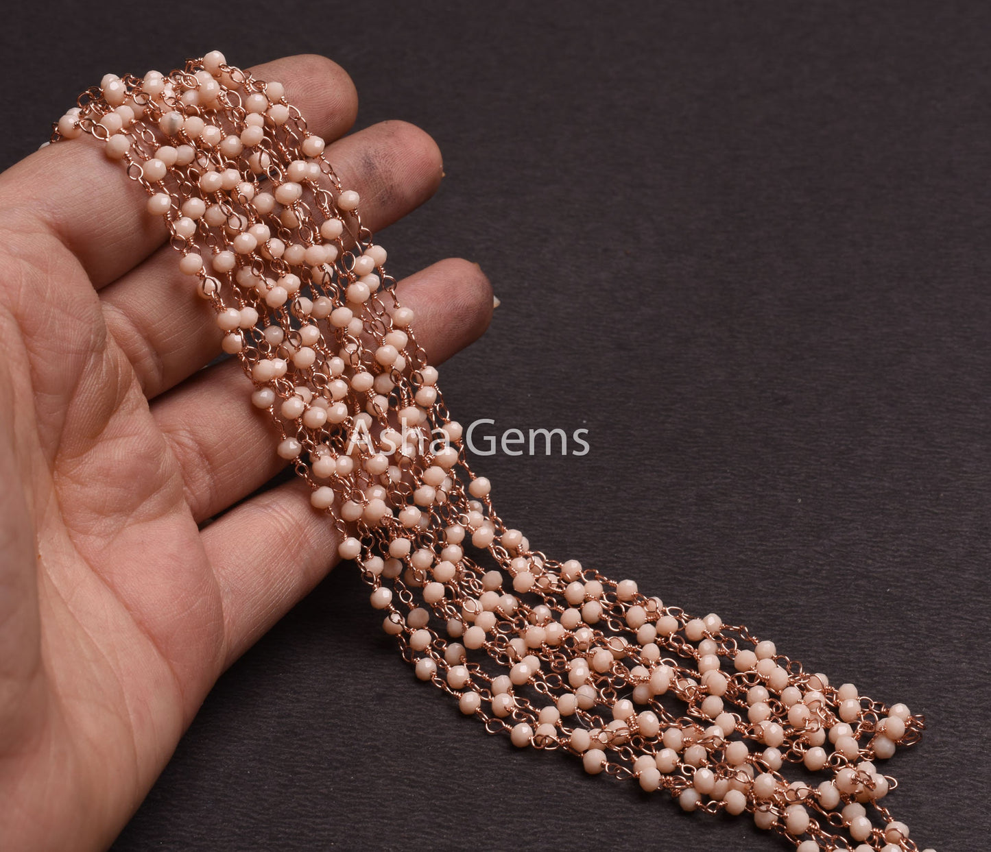 Beautiful Pink Opal Hydro Rondelle Faceted Beads Rosary Chain,3mm Gold,Rose Gold Plated Wire Wrap Beaded Handmade Chain Jewelry Making Craft