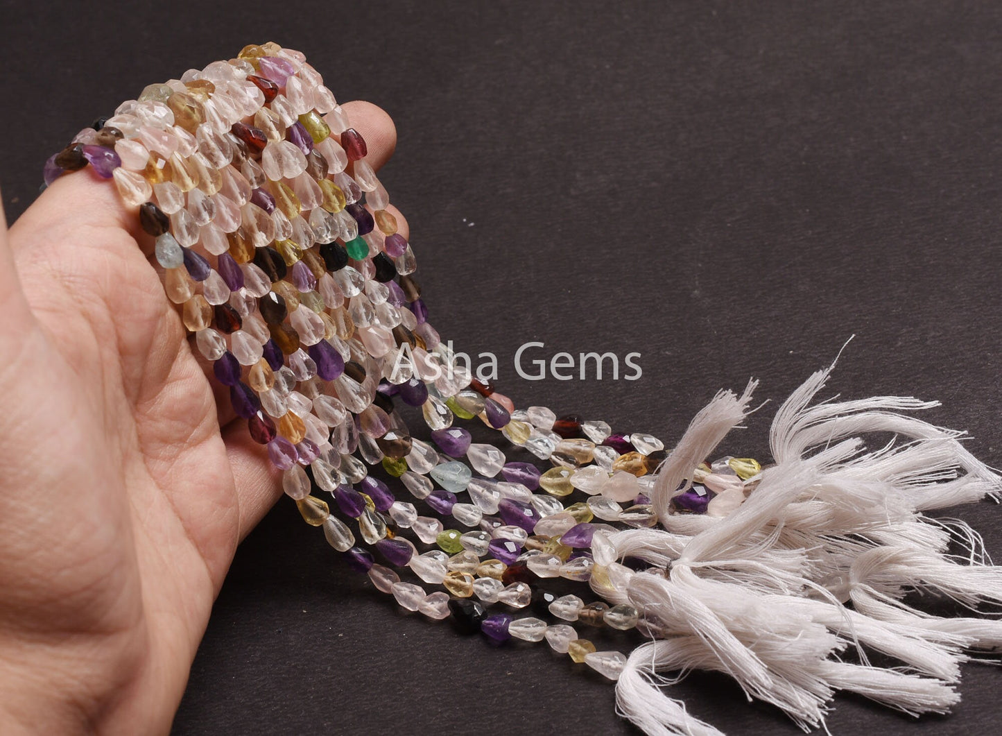 Mix Gemstone Disco Faceted Drop Shape Beads,14" Strand Multi Color Stone Teardrop Straight Drill Beads, Disco Bead Jewelry Making Handicraft