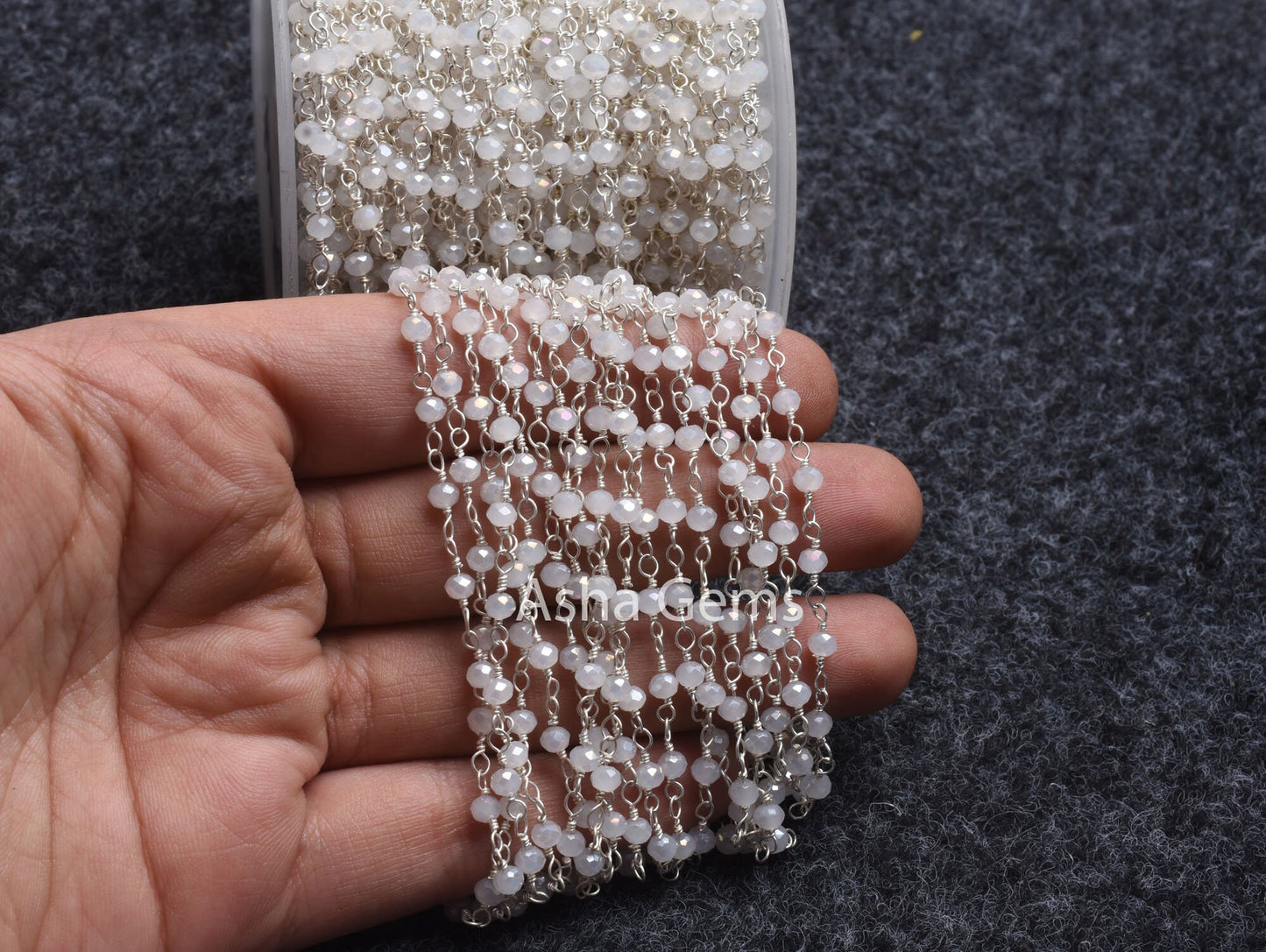 Gold Silver Plated Wire 3,5,10,25 Ft, White Quartz Hydro Rondelle Faceted Beaded Rosary Chain Jewelry Making,3-3.5 mm Beads Rosary Chains