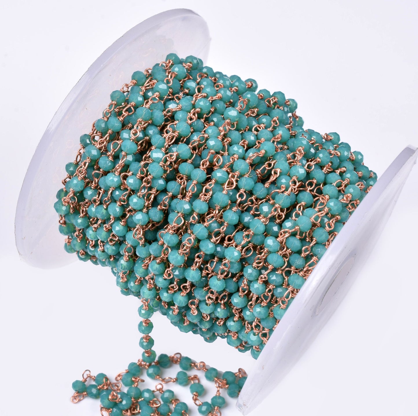 Beautiful Amazonite Hydro Rondelle Beads Rosary Chain, Gold,Rose Gold Plated Copper Wire Wrap Micro Cut Beaded Chain Necklace Jewelry Making