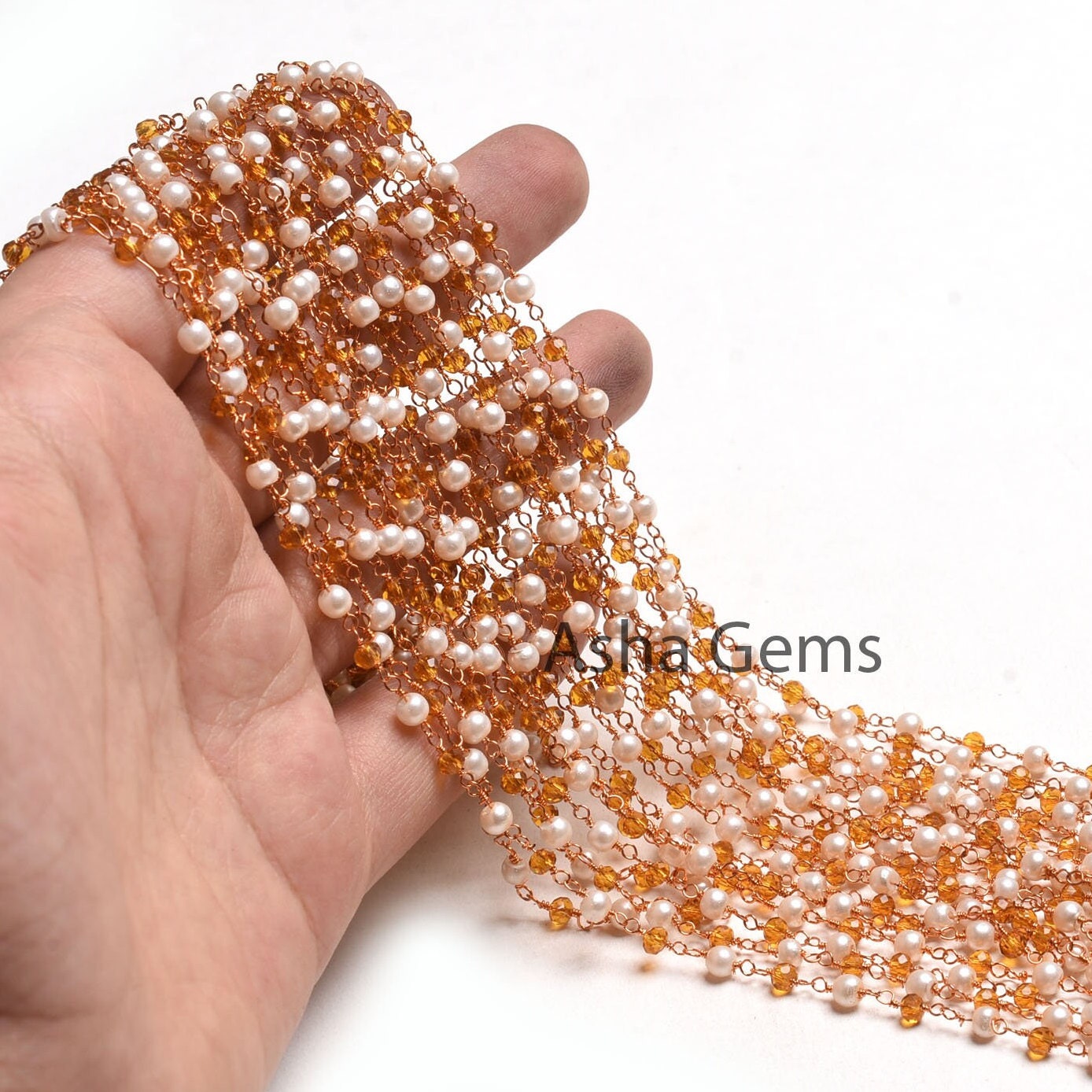 Fine White Pearl citrine Quartz Hydro Faceted Rondelle Beads Rosary Chain Rose Gold plated Wire Wrap Roll Beaded Chain Jewelry Making Crafts