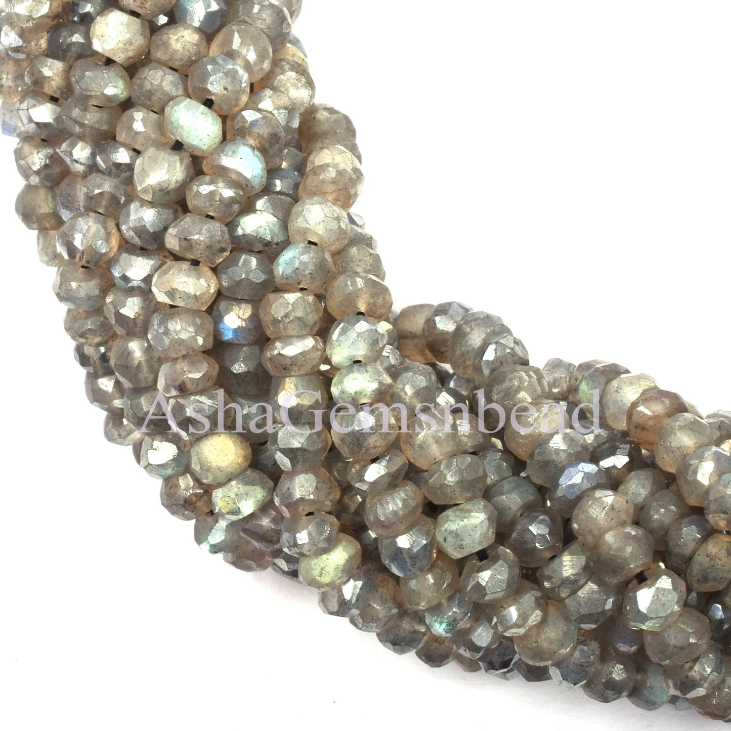 13"Strand Beautiful Natural Labradortie Silver Coated Micro Cut Rondelle Faceted Gemstone Beads 4 mm,Fine Quality,Jewellery Making Crafts