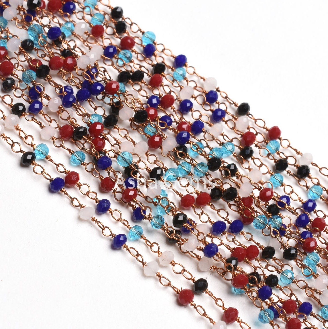 Beautiful Multi Color Disco Hydro Beads Rondelle Rosary Chain,3.5mm Rose Gold Plated Wire Wrap Micro Cut Beaded Chain Jewelry Making Necklace