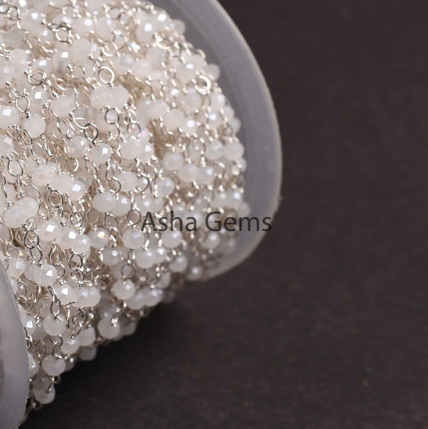 Beautiful White Moonstone Coated Hydro Beads Rosary Chain 1,5,10,50Ft Silver Plated, Wire Wrap Chain, Jewelry Making Beads Rosary Chain SALE