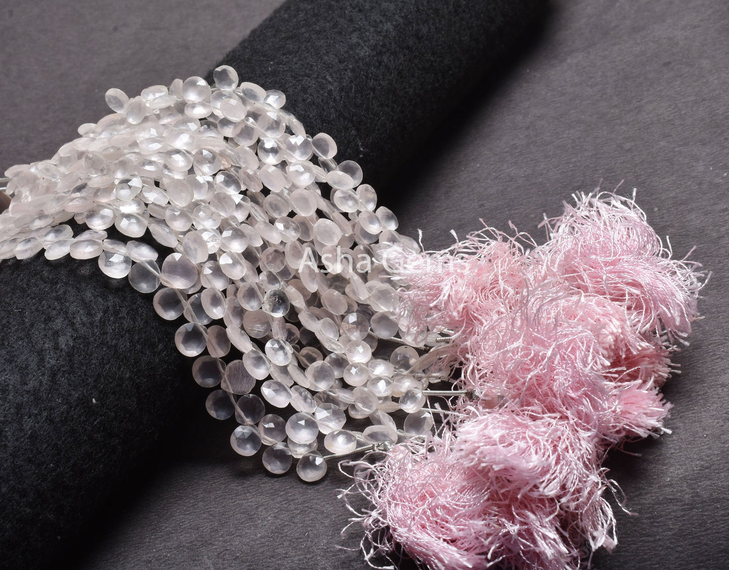 Natural Rose Quartz Heart Faceted Gemstone Beads, Fine Quality Pink Rose Quartz Heart Briolette Side Drill Beads,7" Rose Quartz Bead Jewelry