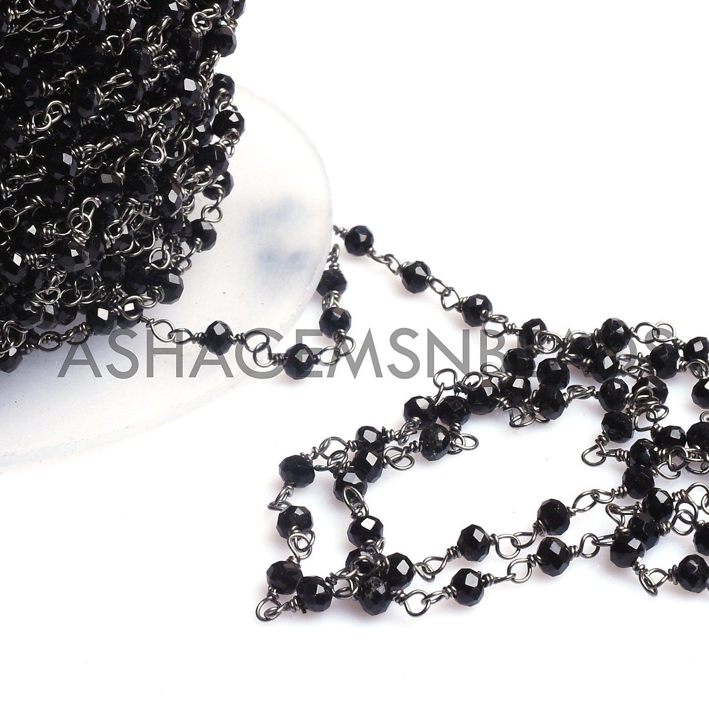3,5,10,25,50 Feet,Gunmetal Black Spinel Hydro Faceted Rondelle Beaded Rosary Chain,Jewelry Making, Finding, Wire Wrapped Chain,3-3.5mm,Chain