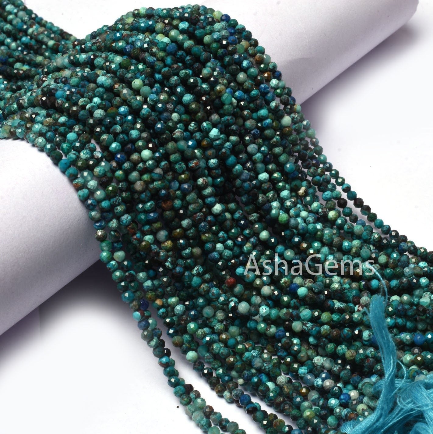 2.5 mm Beautiful Blue Chrysocolla Faceted Rondelle beads, Shaded Multi Blue Chrysocolla micro Cut Gemstone bead,13" Strand Chrysocolla Beads