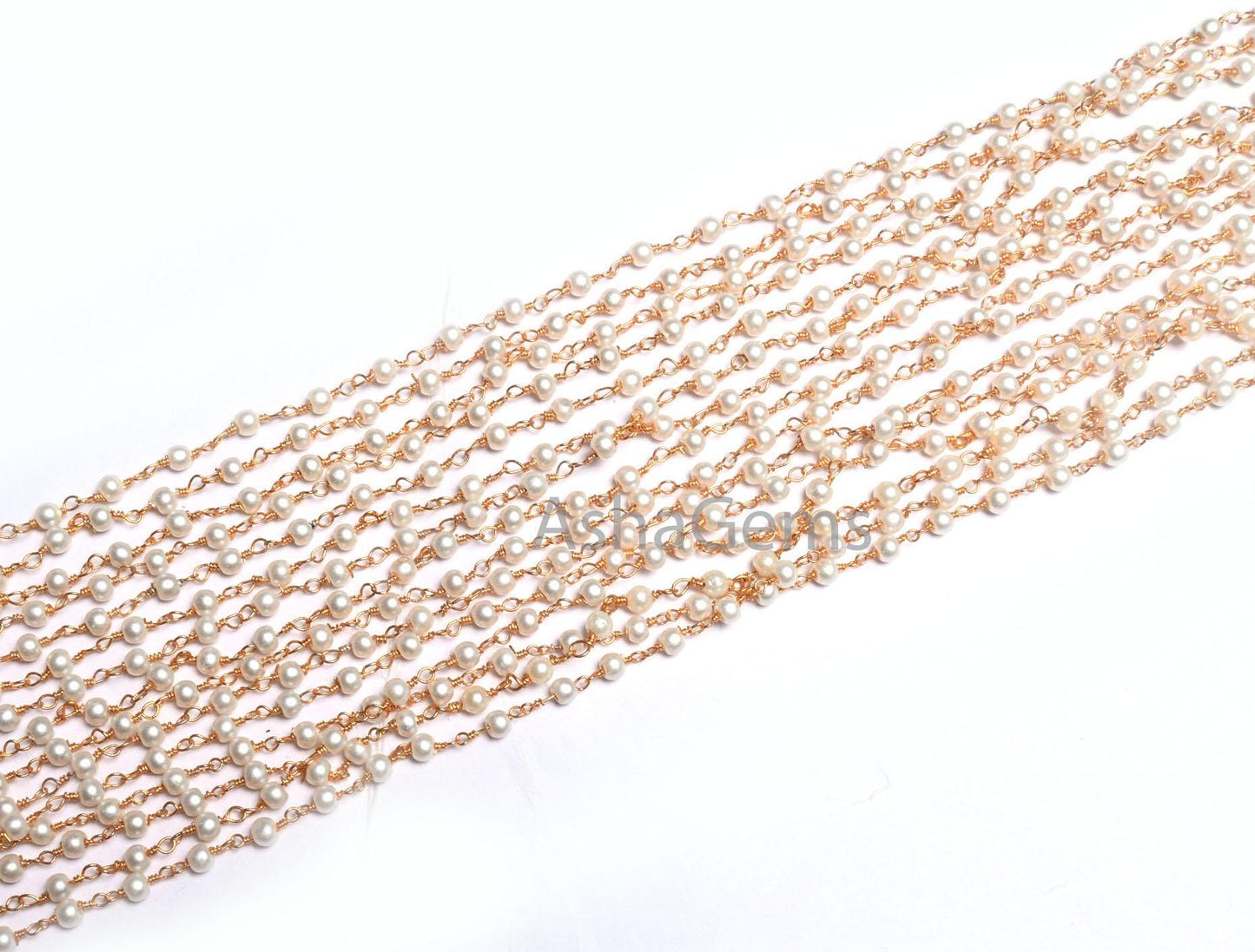 Beautiful  White Pearl Hydro smooth Rondelle Beads Rosary Chain,3 mm Gold, Black Plated Wire Wrap Beaded handmade Chain Jewelry Making Craft