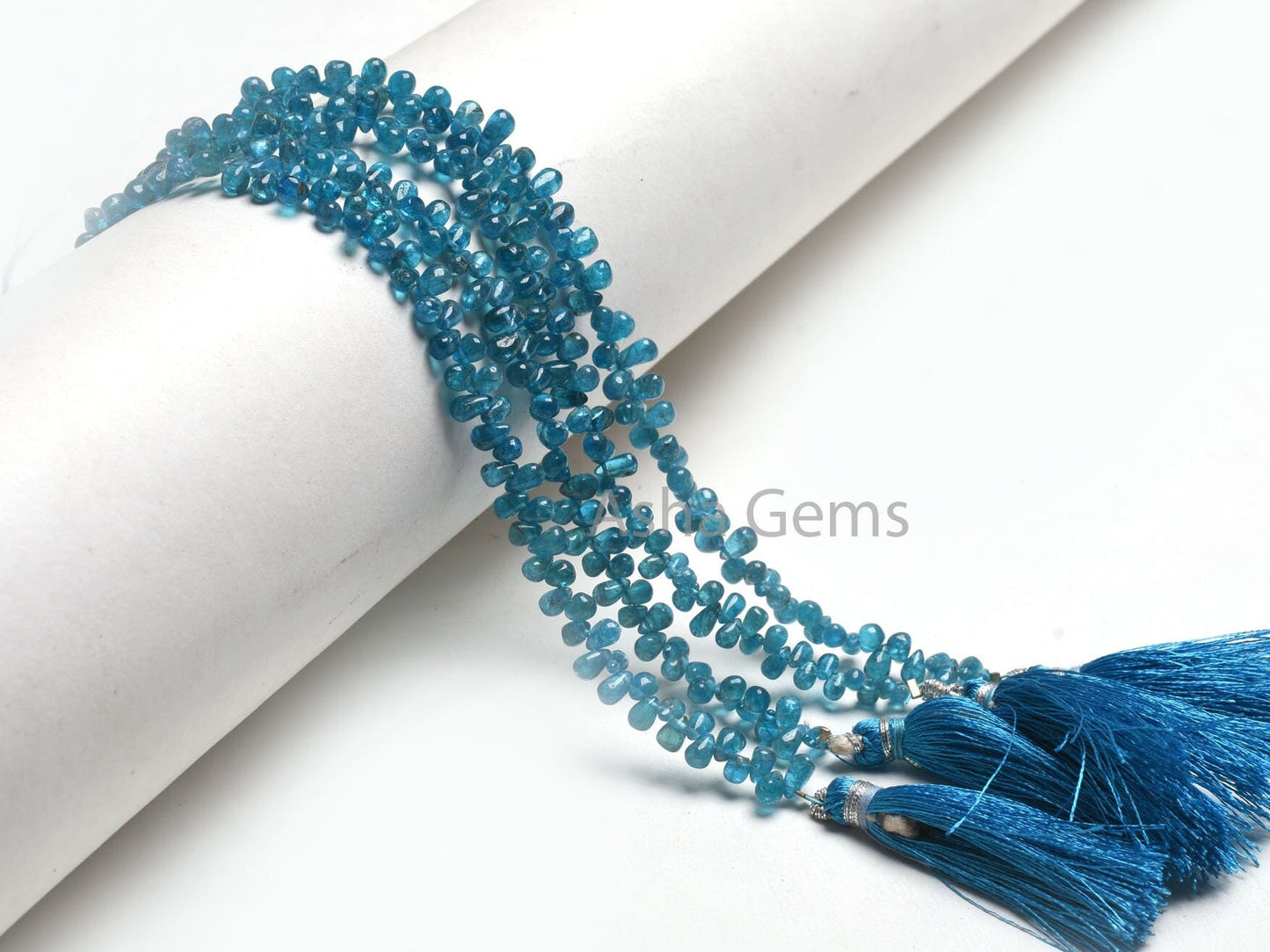 Fine Neon Apatite Smooth Drop Side Drill Beads, Natural Blue Apatite Tiny Teardrop Gemstone Beads, Neon Blue Apatite Bead Jewelry Handicraft