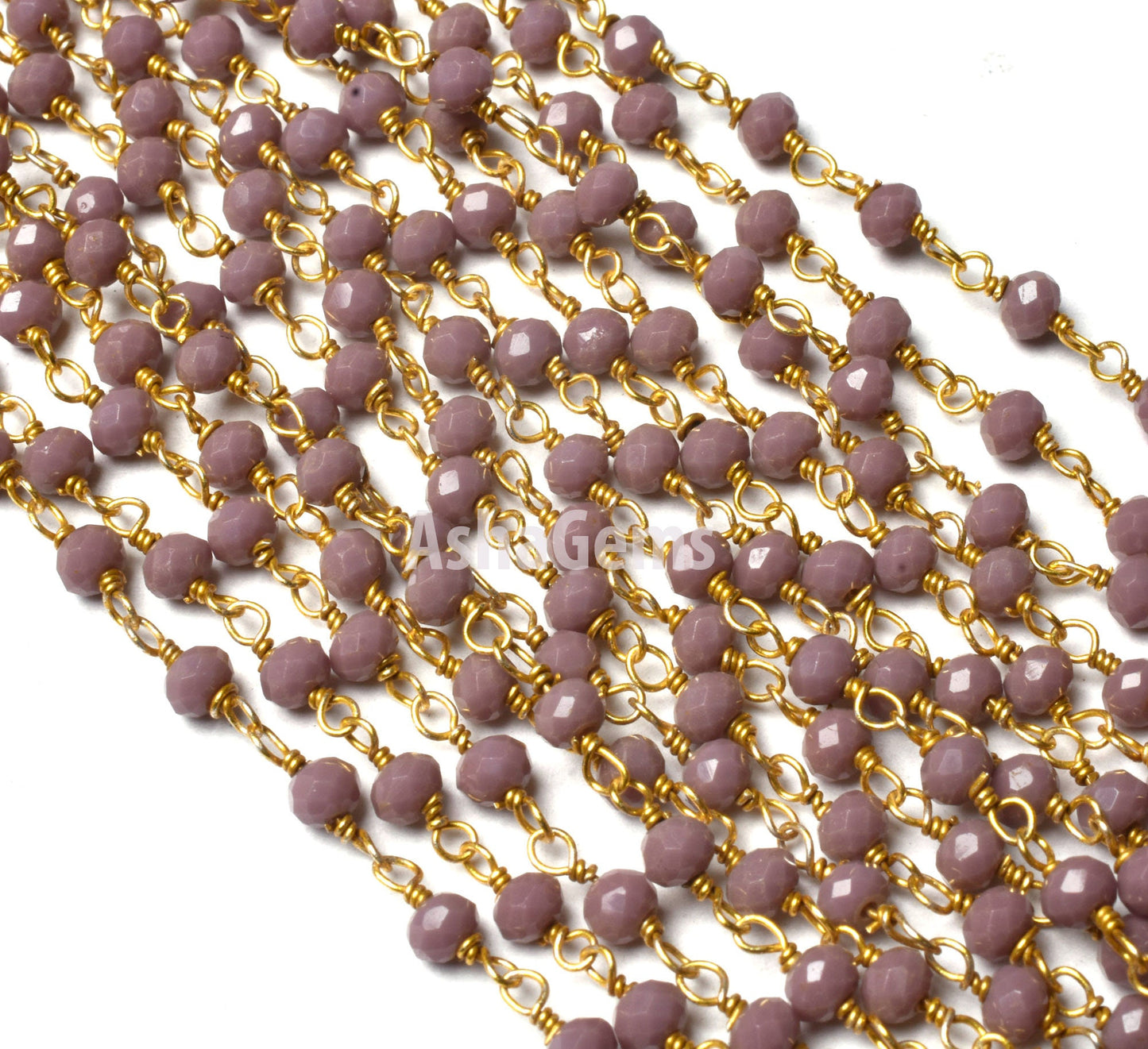 1,10,50 Feet Lavender Hydro Faceted Rondelle Beads Rosary Chain,3 mm Gold Plated Wire Wrap Beaded Handmade Rosary Chain Jewelry making Craft