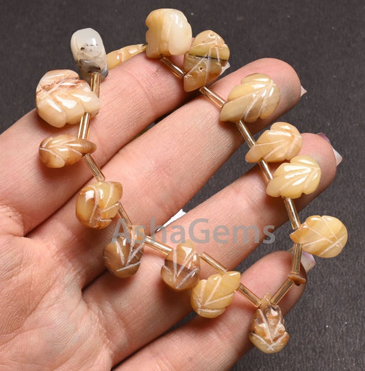 Natural Bio Opal Carving Pears Handmade beads,8" Shaded Yellow Opal carved Pears Uneven shape Carve Gemstone Opal beads Jewelry making Craft