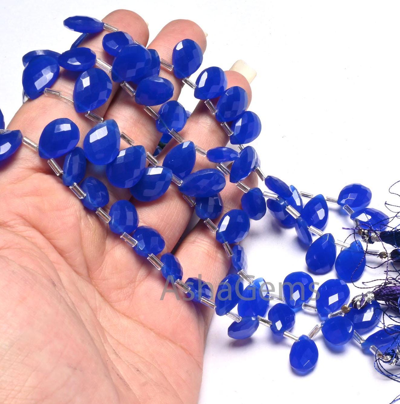 Beautiful Royal Blue Quartz Hydro faceted Pears Side Drill Beads,8" AAA Blue Hydro Faceted Teardrop Briolette Bead Jewelry Making Craft SALE