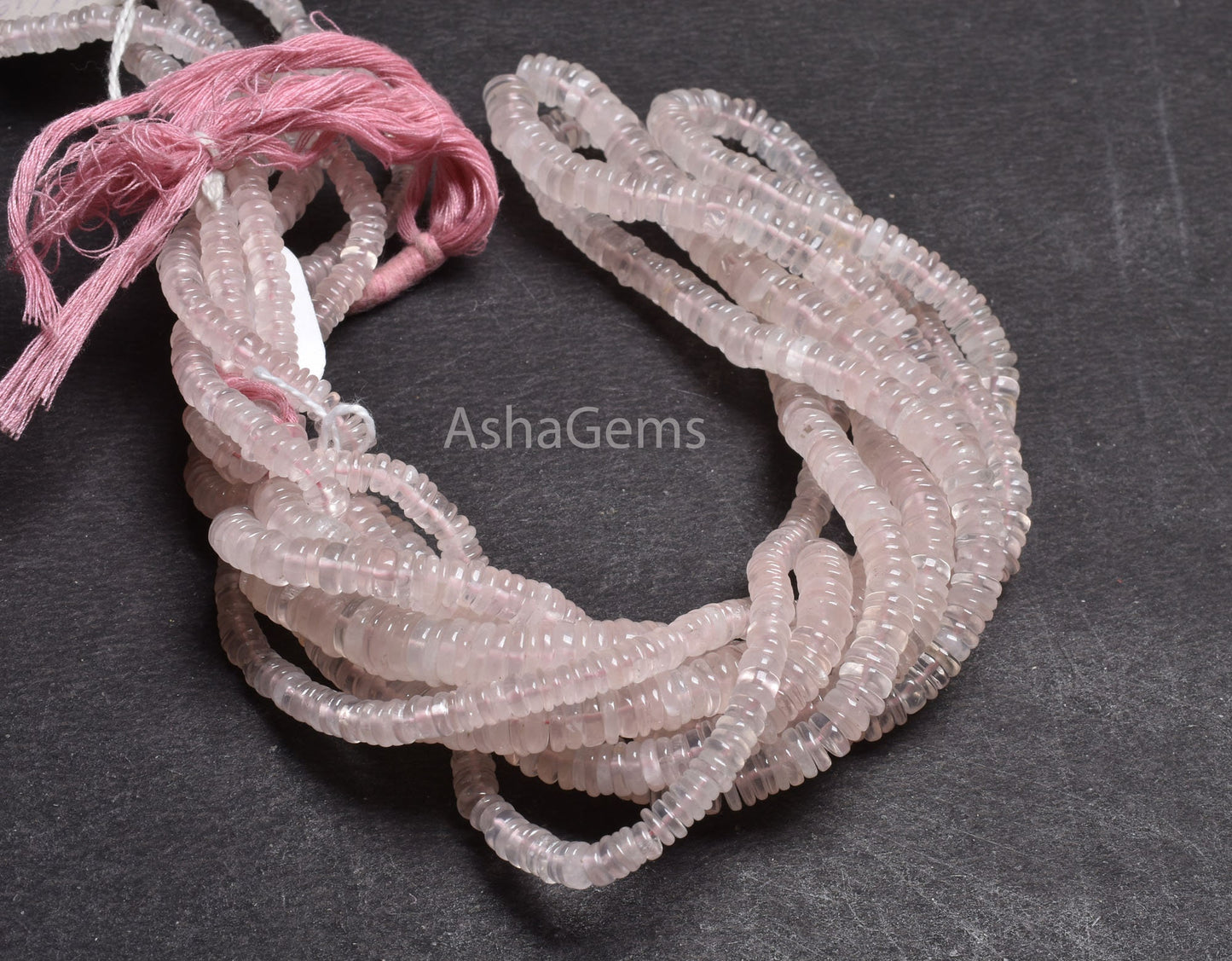 Pink Rose Quartz Smooth Heishi Tyre Gemstone Beads, Fine Rose Quartz Beads, Natural Rose Pink Flat Wheel Shape Bead For Jewelry Making Craft