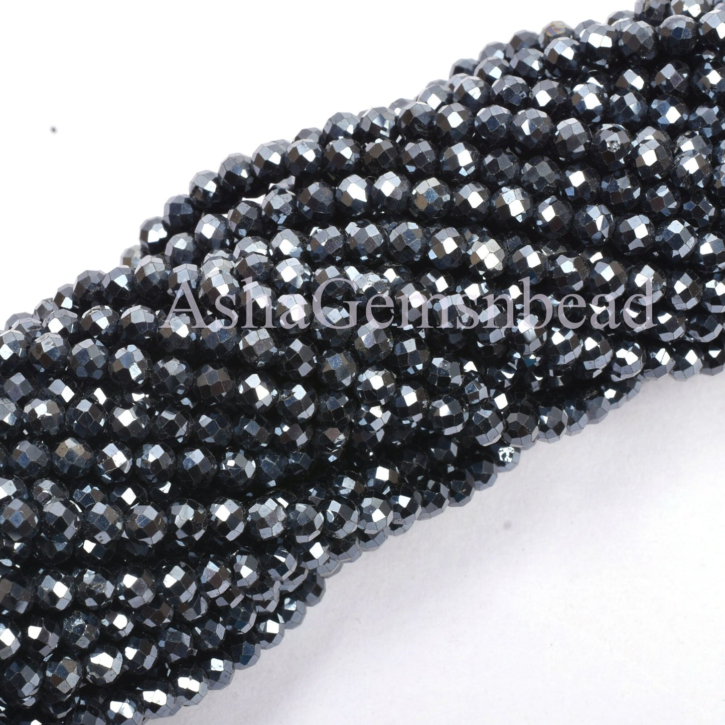 3.2 mm AAA Black Spinel Silver Coated Faceted Rondelle Shape Beads,13" Strand Black Spinel Beads, Natural Spinel Machine Cut Gemstone Beads