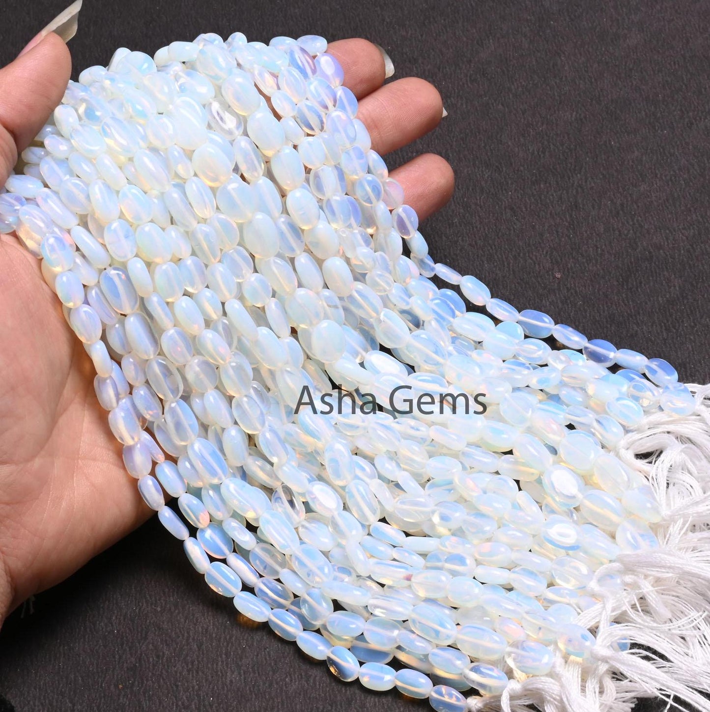 Beautiful Opalite Oval Shape Smooth Beads,12" Strand Fine White Opalite Oval Handmade Plain Straight Drill Beads Opalite Beads Jewelry Craft (AG 22326)