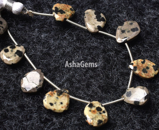 Natural Dalmatian Jasper Faceted Briolette Beads,6" Strand Dalmatian Jasper fancy Shape Flat Gemstone Beads, Jasper Uneven Shape Beads SALE
