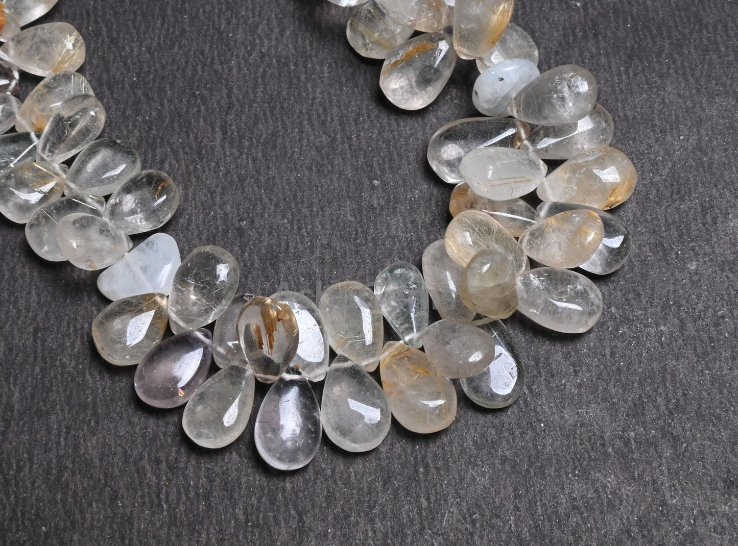 Rutile Quartz Smooth Pears Shape Gemstone Loose Beads,6x10-9x14 mm Natural Rutile Quartz Handmade Teardrop Side Drill Beads Jewelry Craft 9"