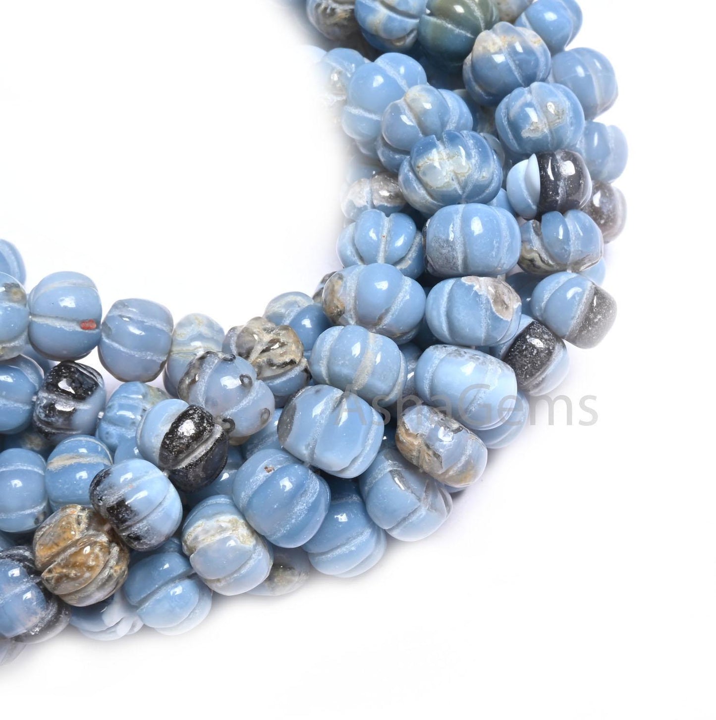 Beautiful Blue Oregon Opal Carved Watermelon Shape Beads,Shaded Blue Boulder Opal Rondelle Carving Opal Melon Handmade Gemstone Bead Jewelry
