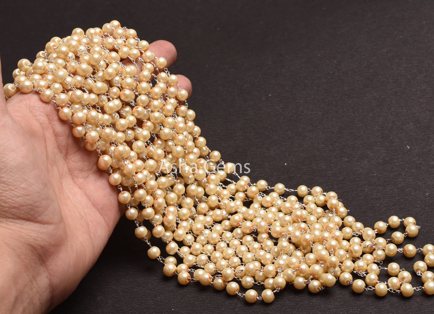 6 mm Beautiful Milky Pearl Hydro smooth Beads Rosary Chain By Feet Silver, Gold Plated Pearl Wire Wrap Beaded Handmade Chain Jewelry Makings