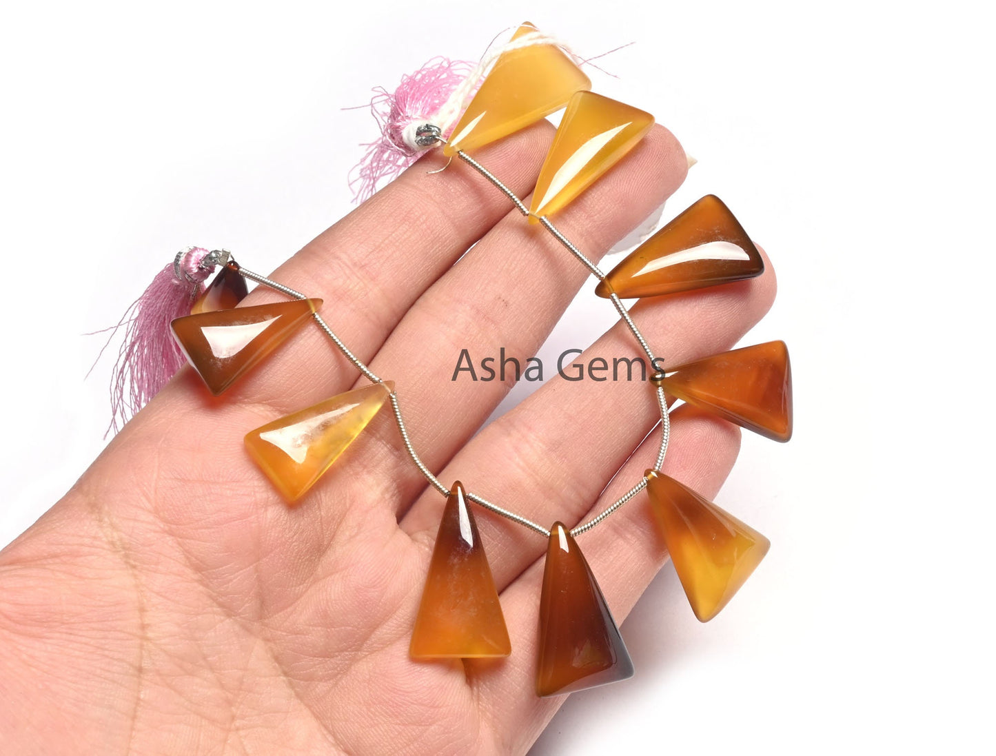 Multi Yellow Chalcedony Fancy Long Triangle Smooth Beads, Shaded Yellow Chalcedony Plain Handmade Trillion Gemstone Side Drill Beads Jewelry